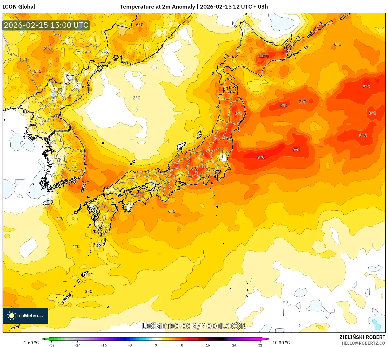 ICON model - Japan, Temperature at 2m Anomaly