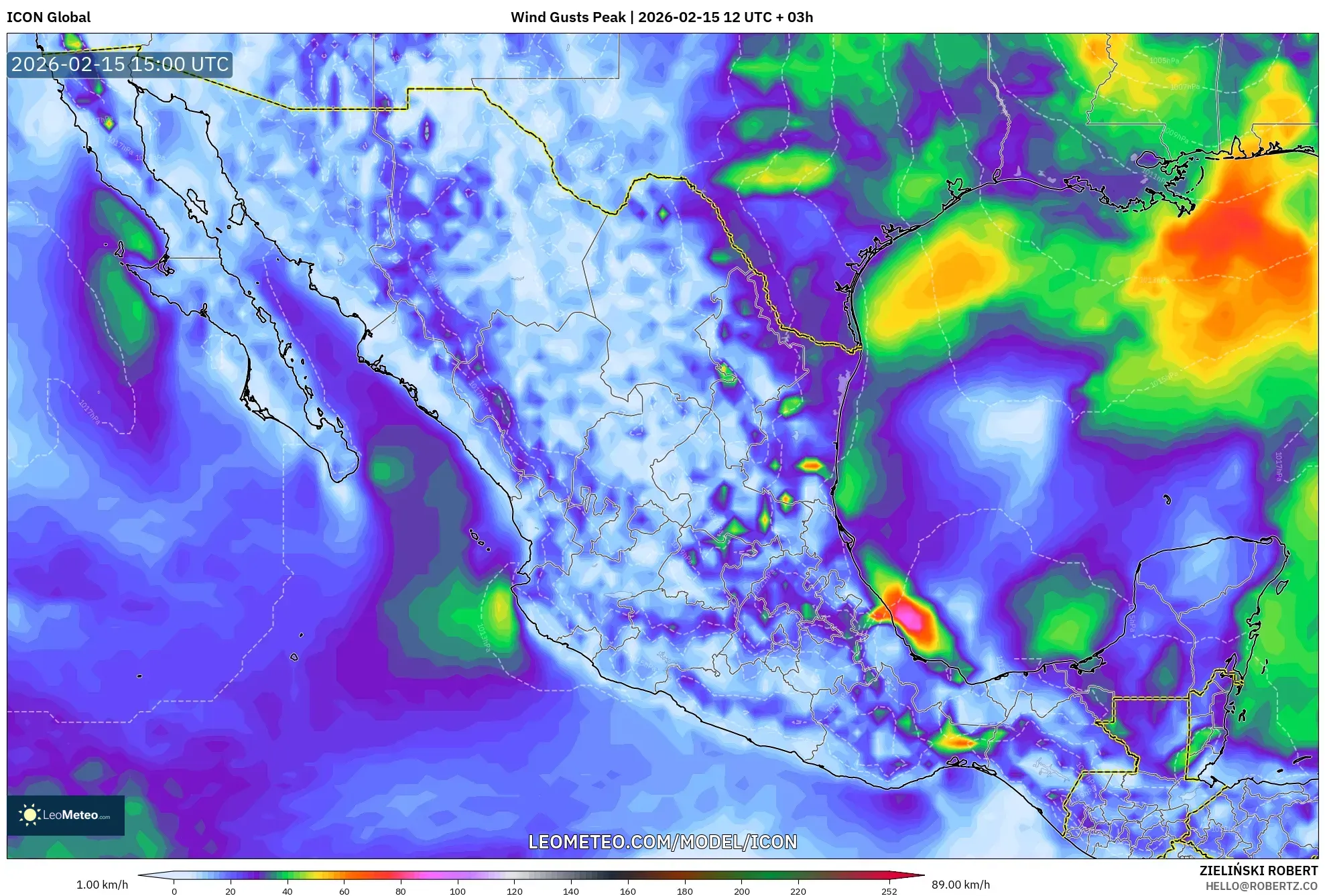 ICON model - Mexico, Wind Gusts Peak