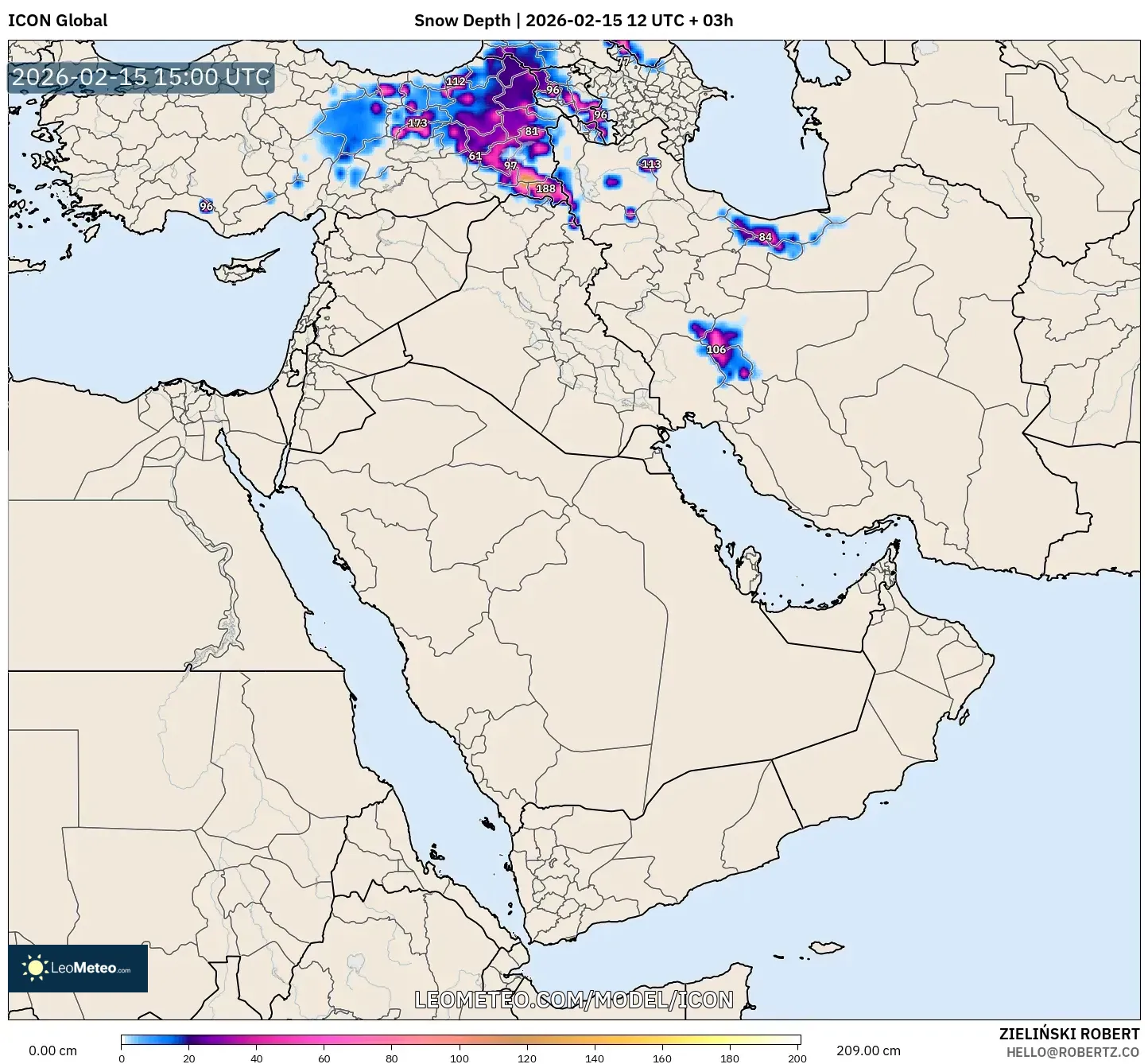 ICON model - Middle East, Snow Depth