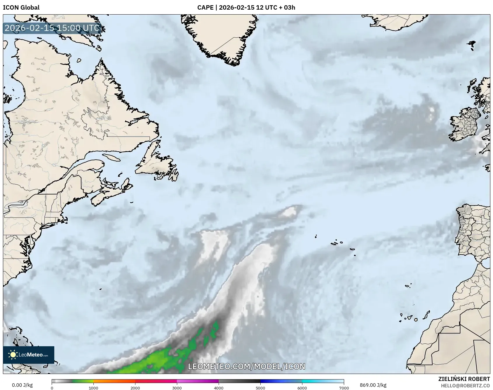 ICON model - North Atlantic, CAPE