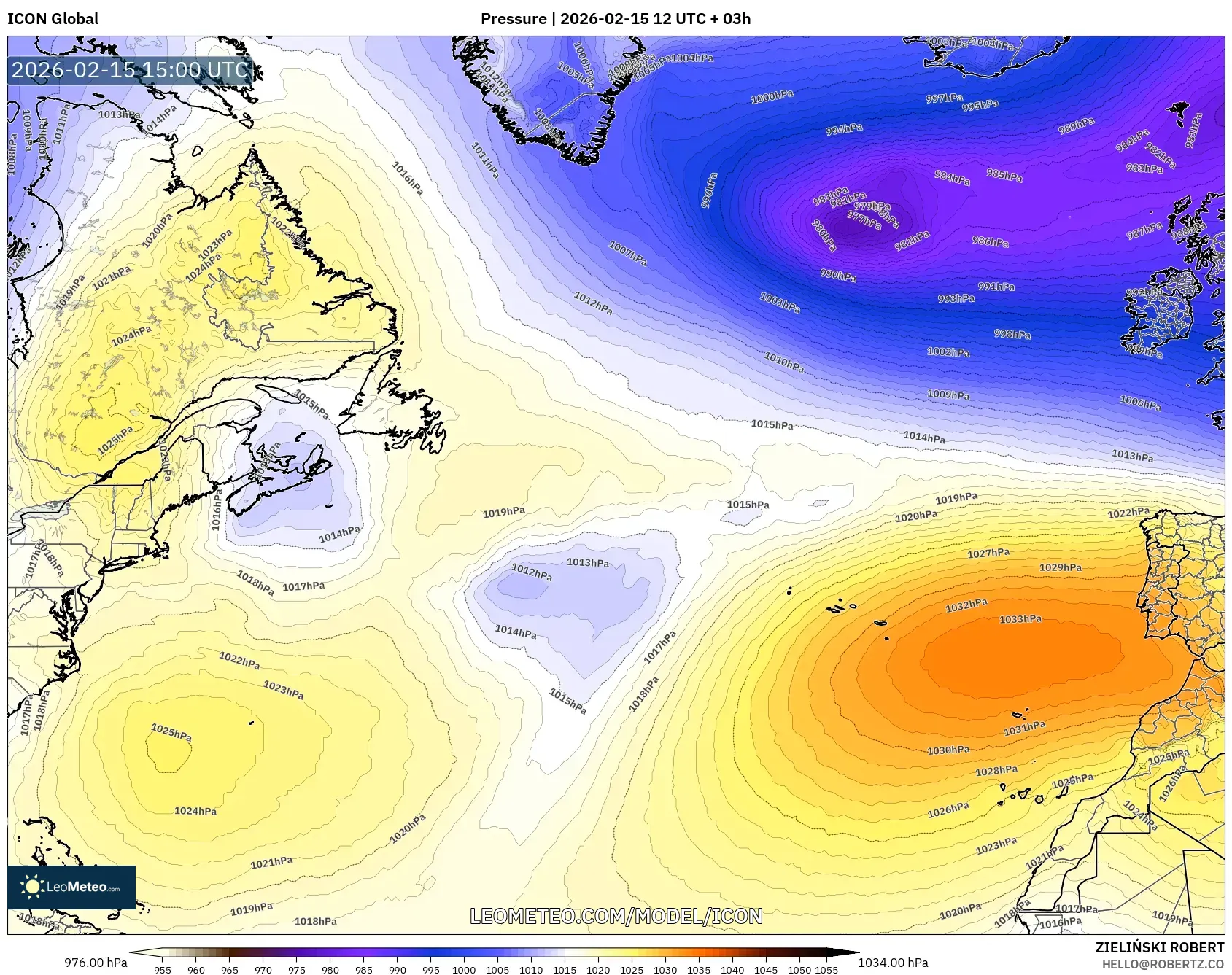 ICON model - North Atlantic, Pressure