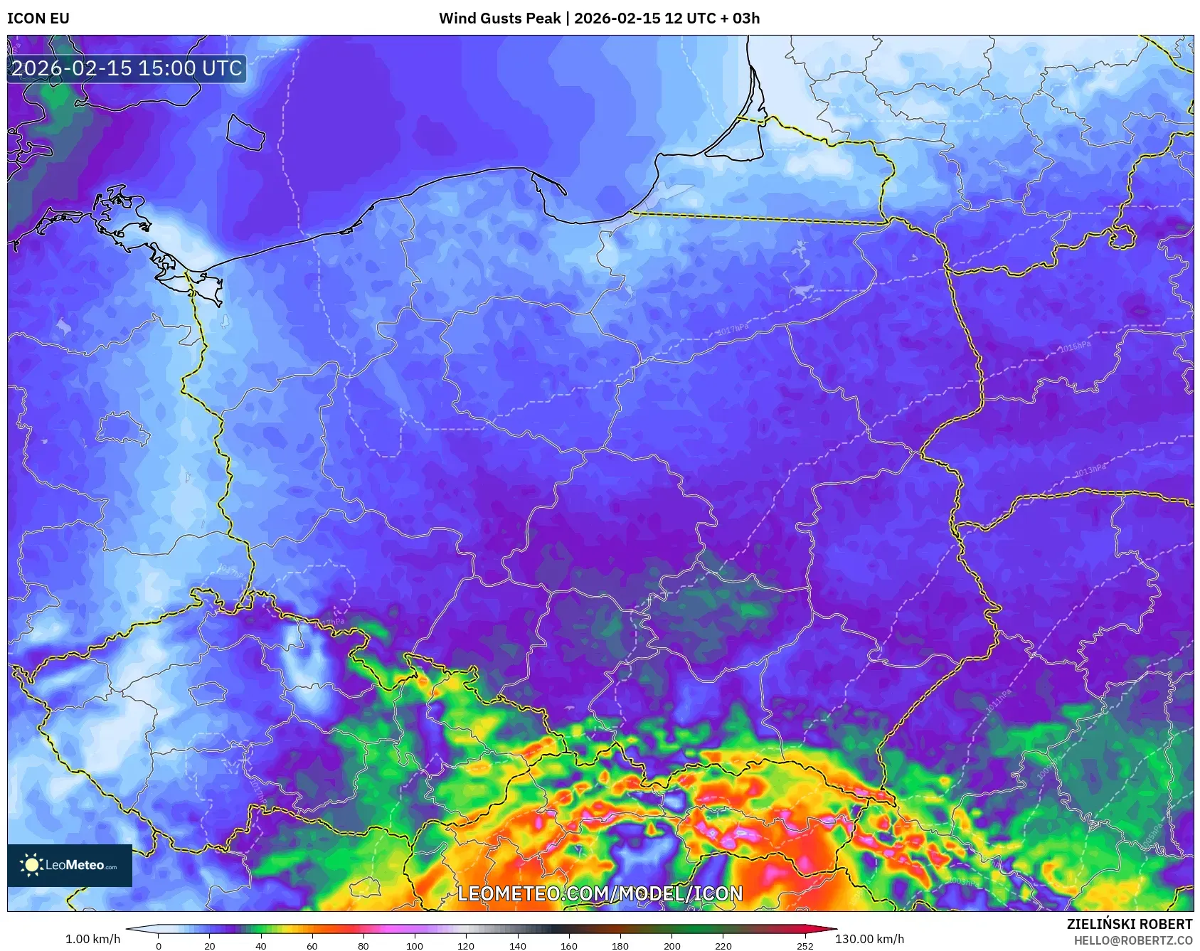 ICON model - Poland, Wind Gusts Peak