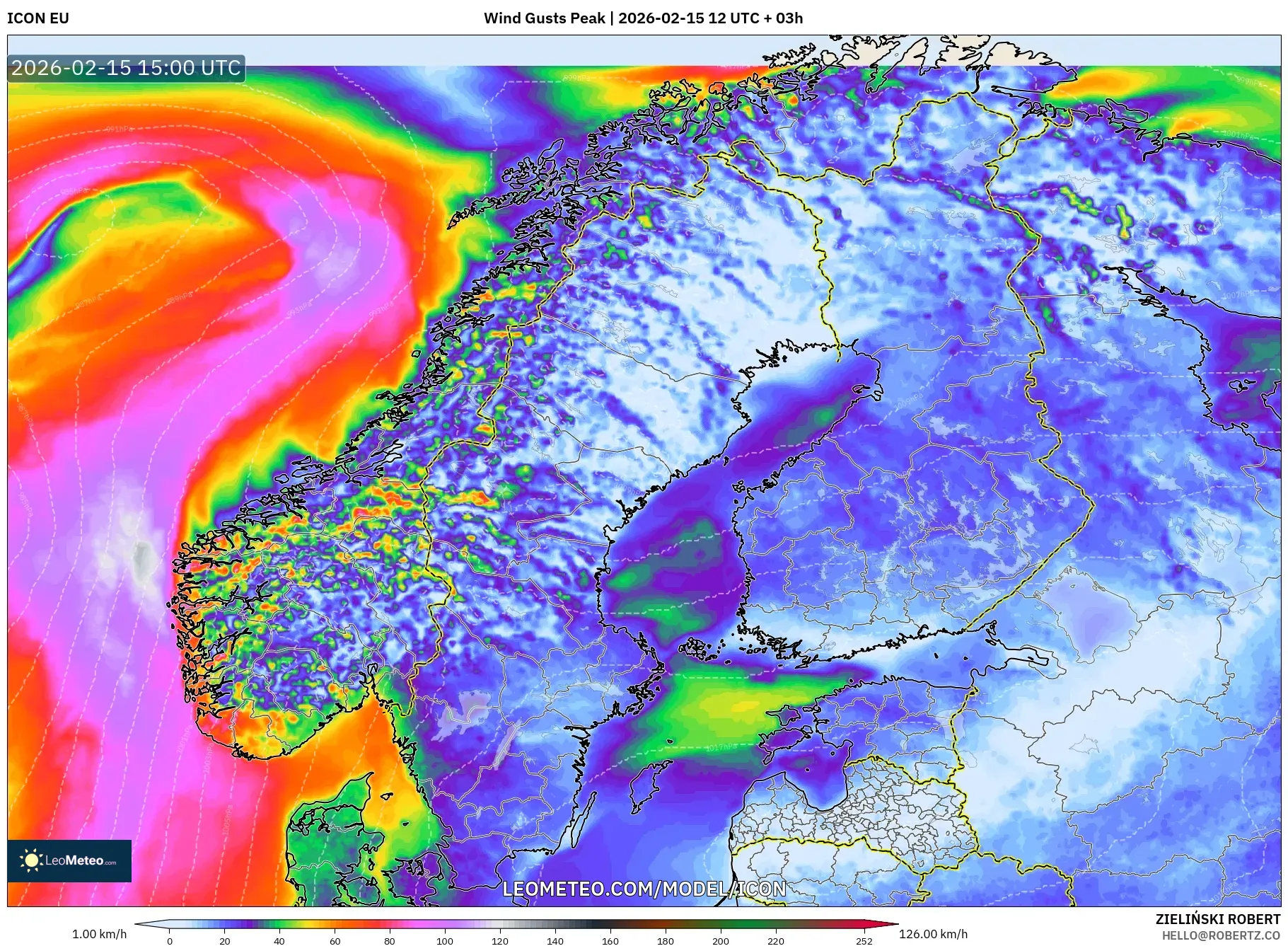 ICON model - Scandinavia, Wind Gusts Peak