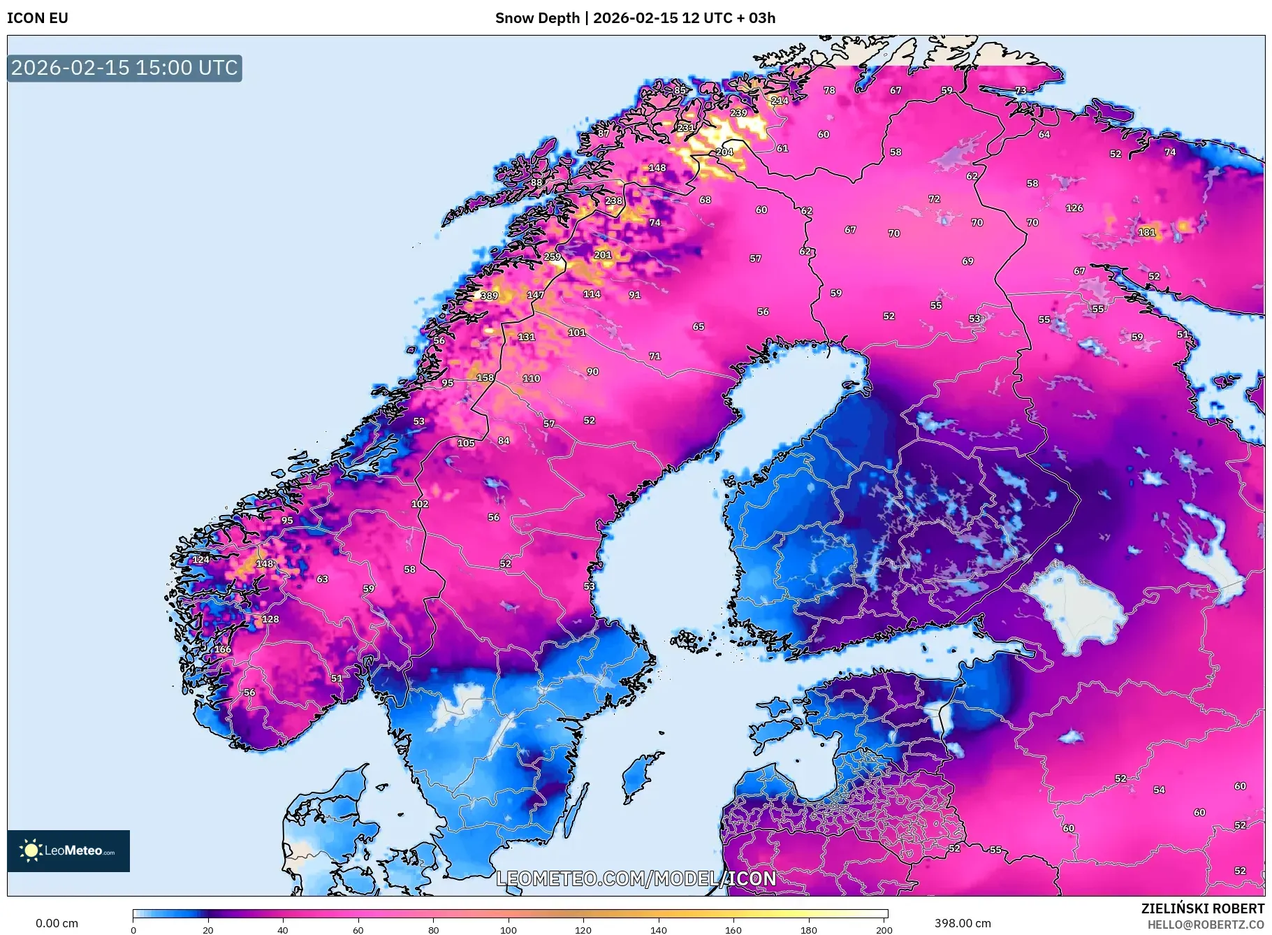 ICON model - Scandinavia, Snow Depth
