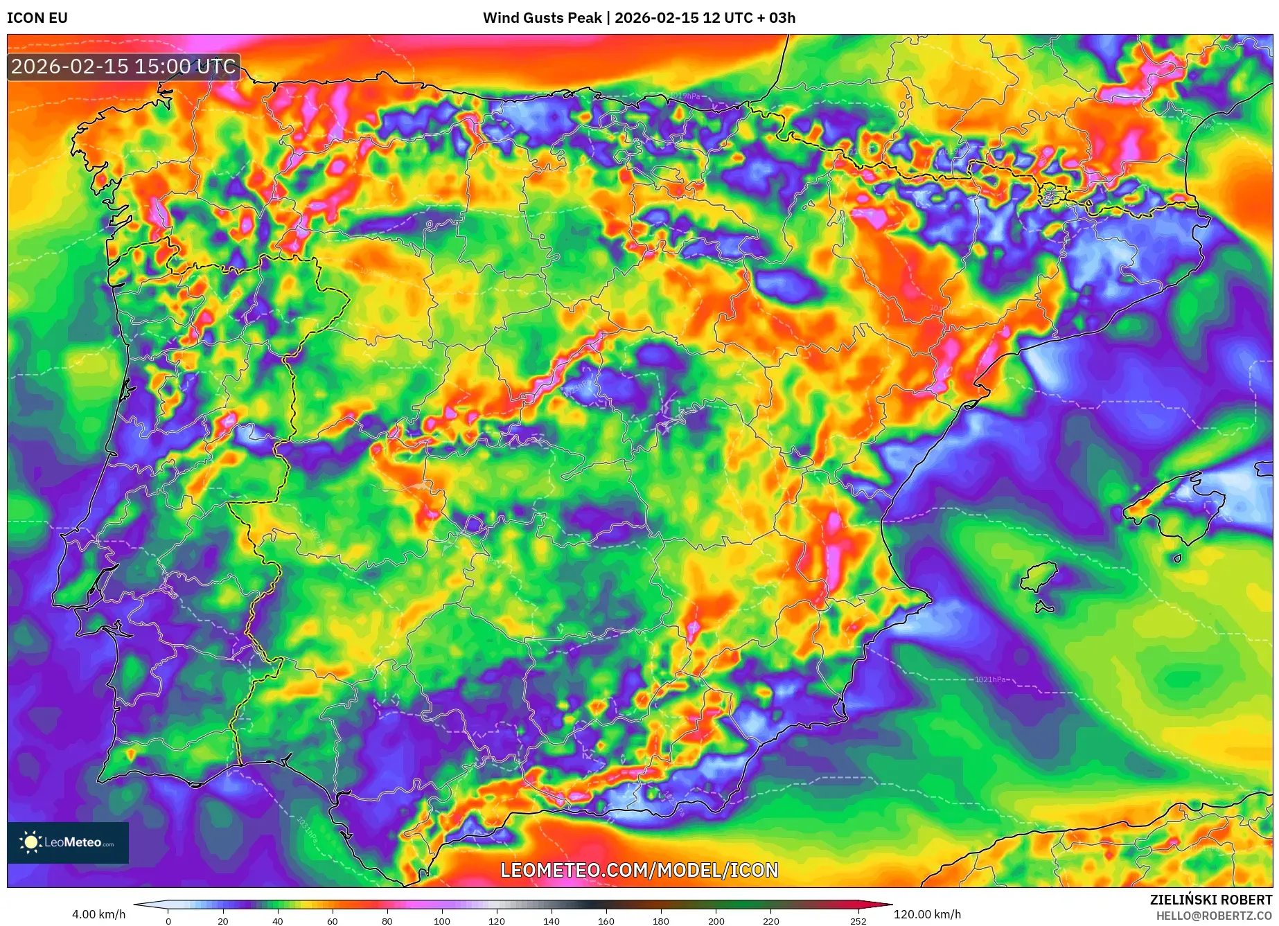 ICON model - Spain, Wind Gusts Peak