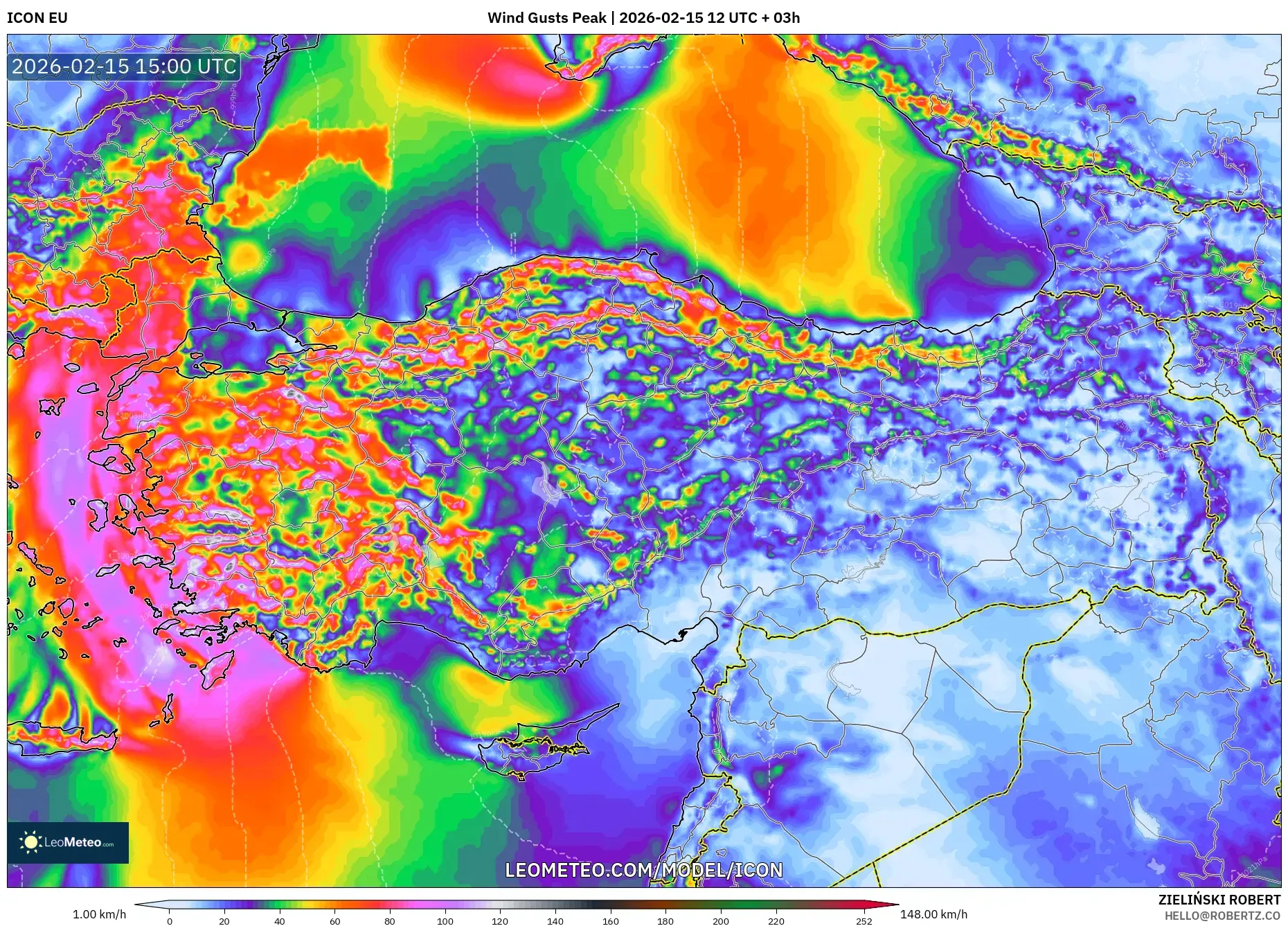 ICON model - Turkey, Wind Gusts Peak