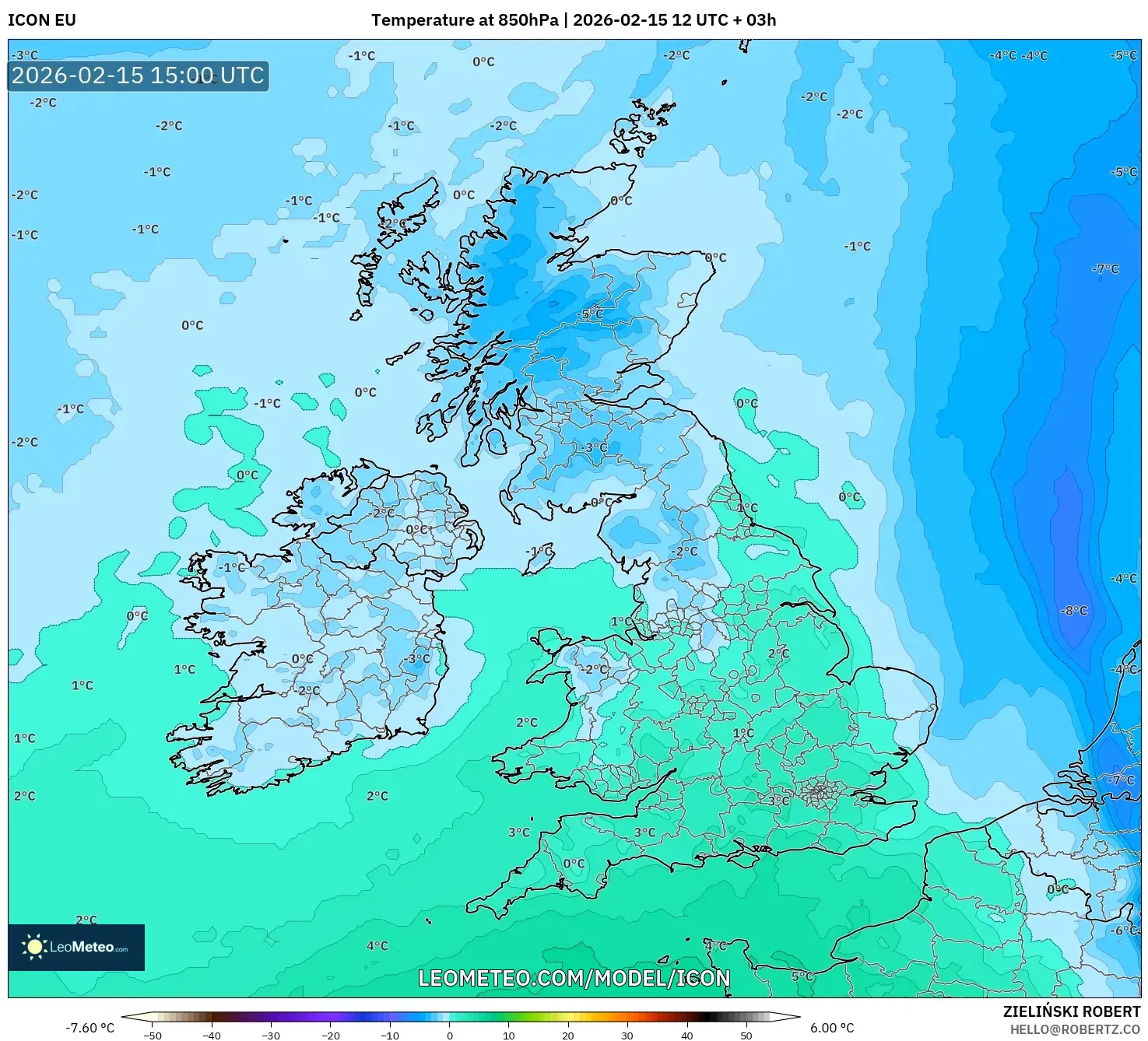ICON model - United Kingdom, Temperature at 850hPa