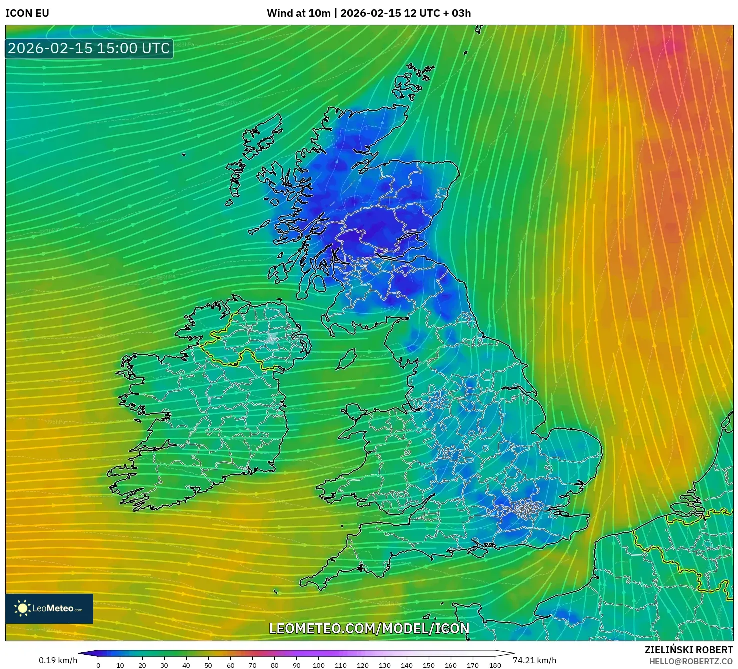 ICON model - United Kingdom, Wind at 10m