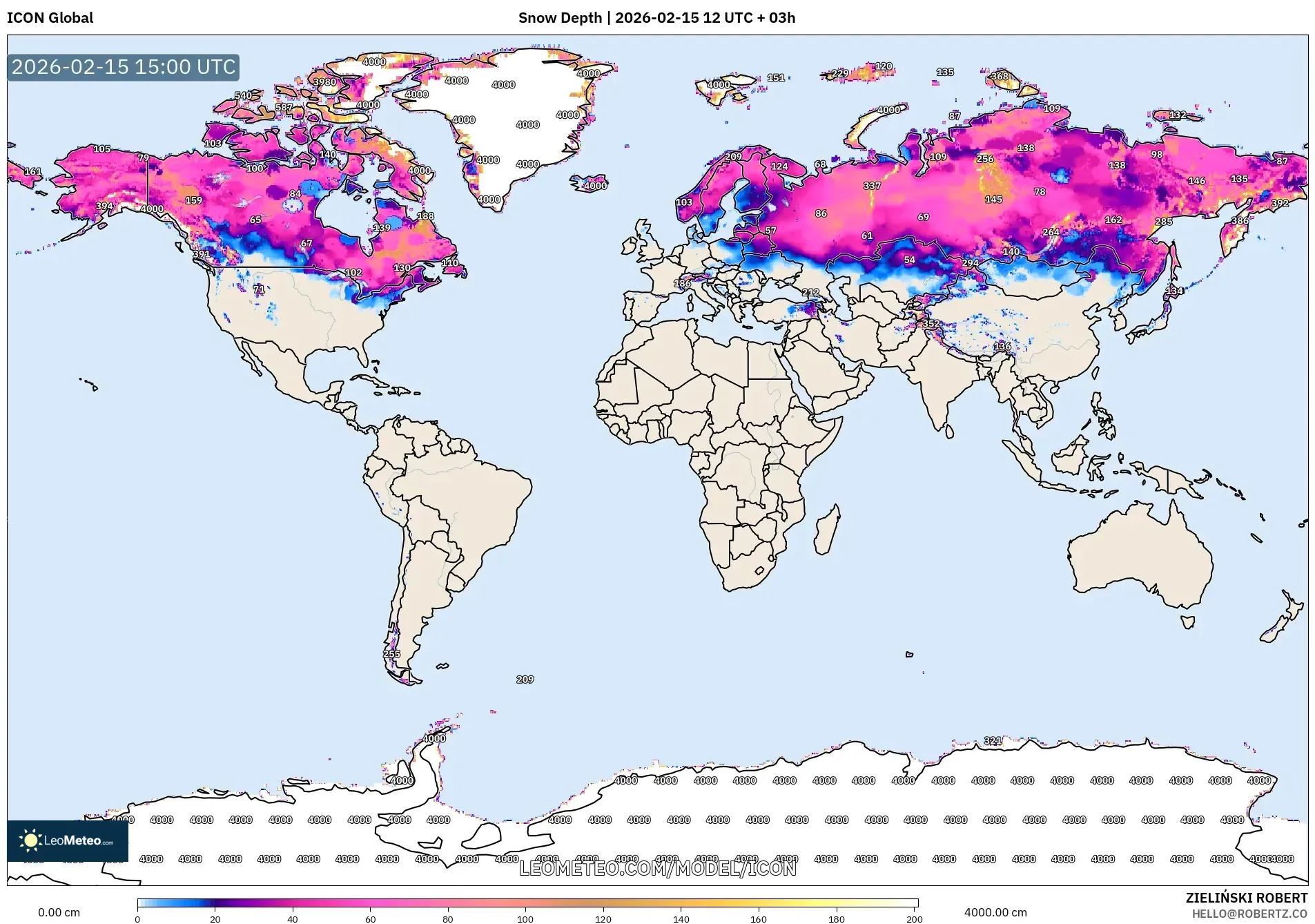 ICON model - World, Snow Depth