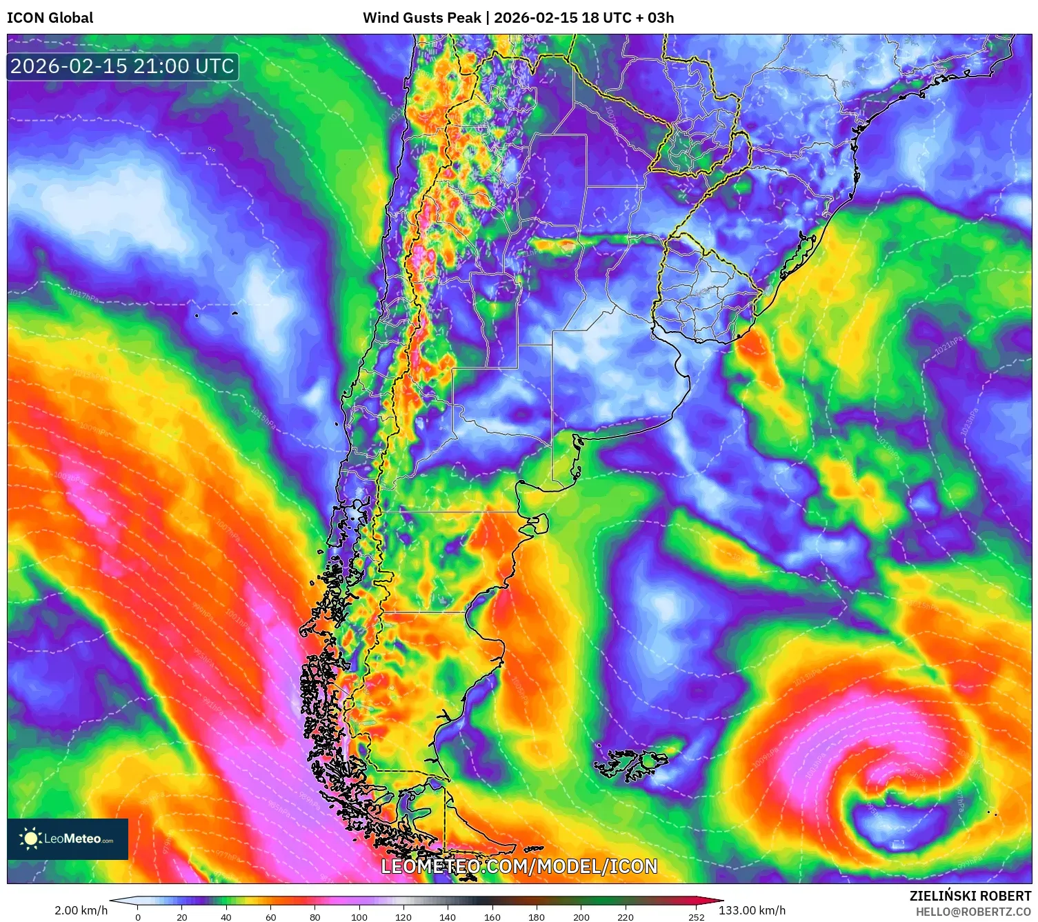 ICON model - Argentina, Wind Gusts Peak