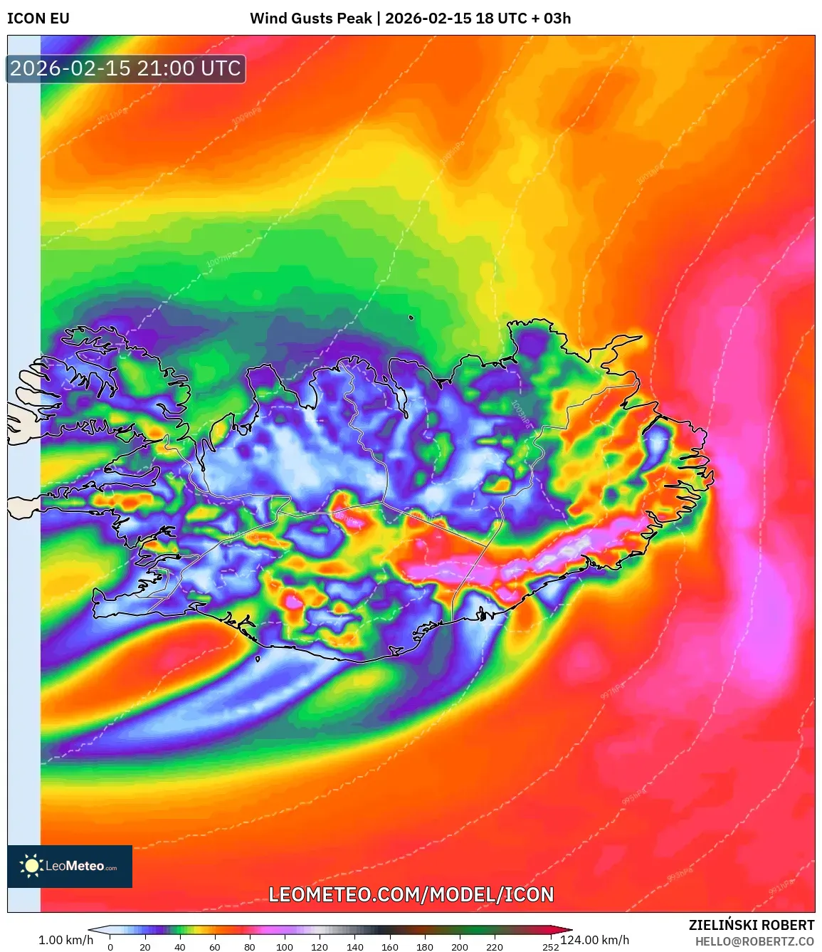ICON model - Iceland, Wind Gusts Peak