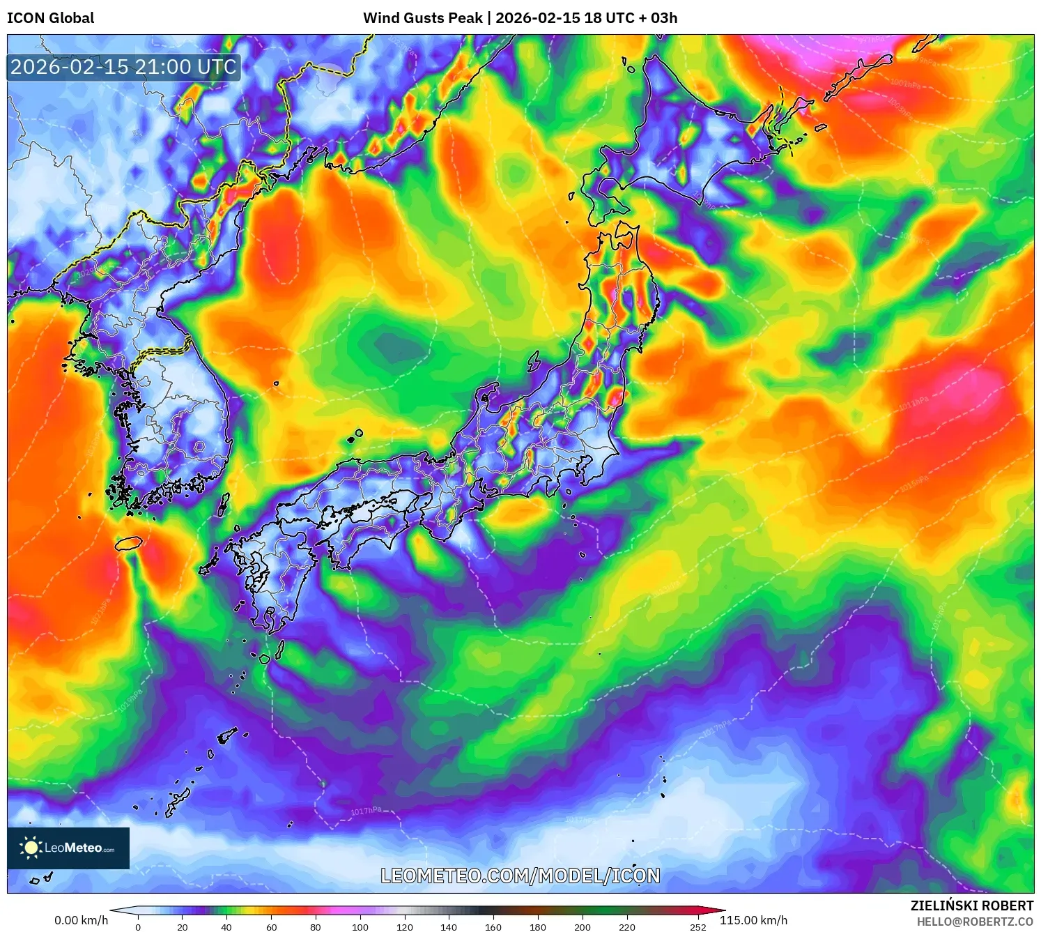 ICON model - Japan, Wind Gusts Peak