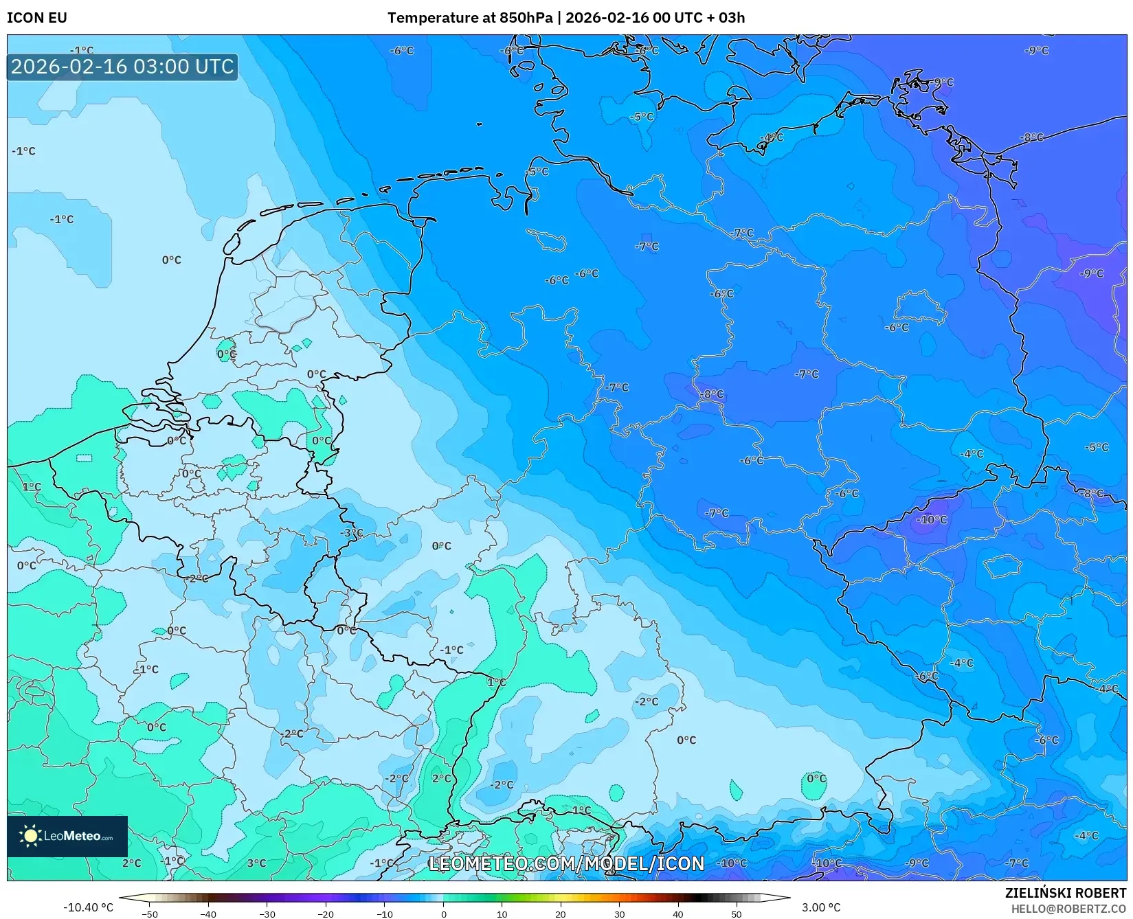 ICON model - Germany, Temperature at 850hPa