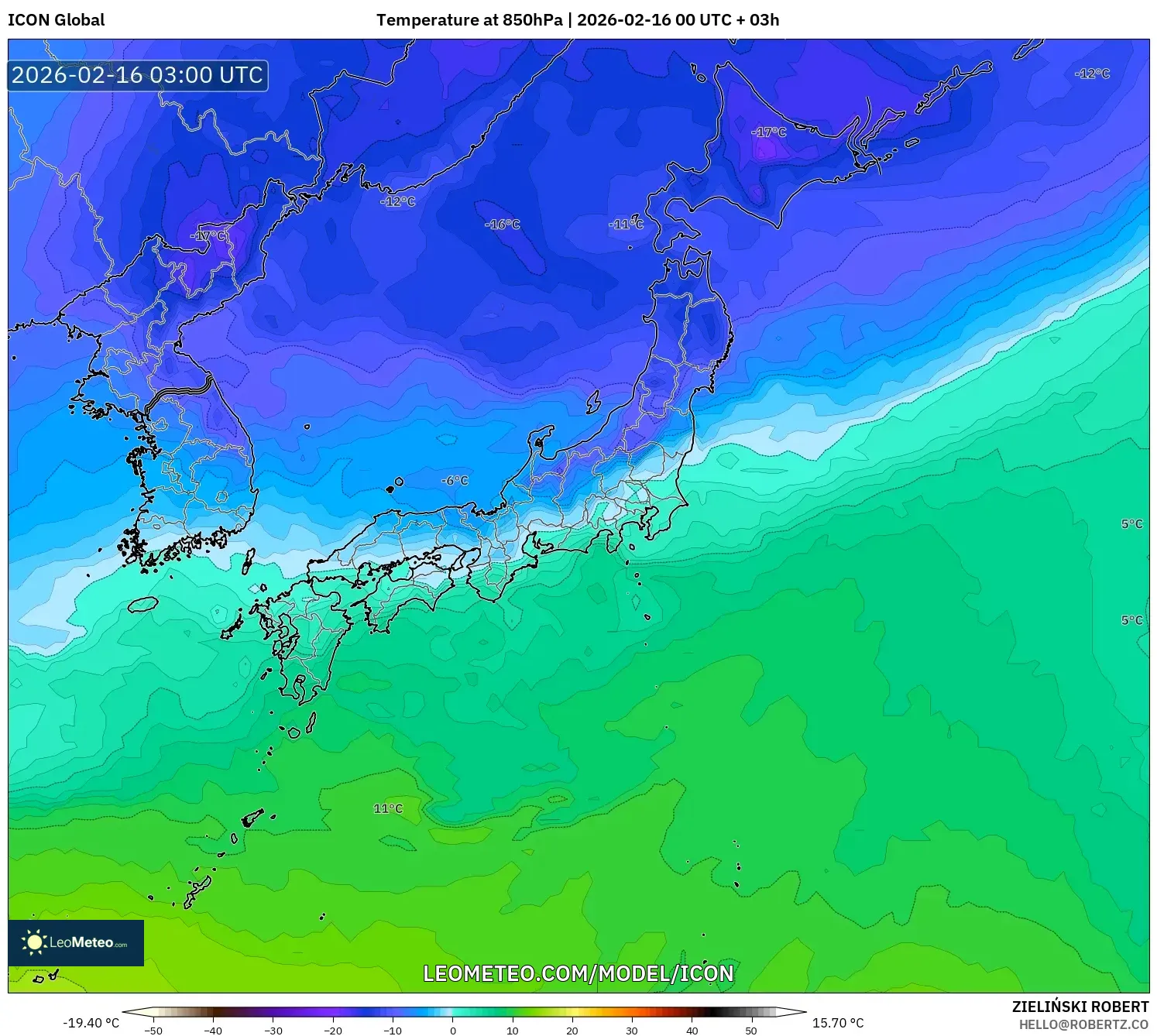 ICON model - Japan, Temperature at 850hPa