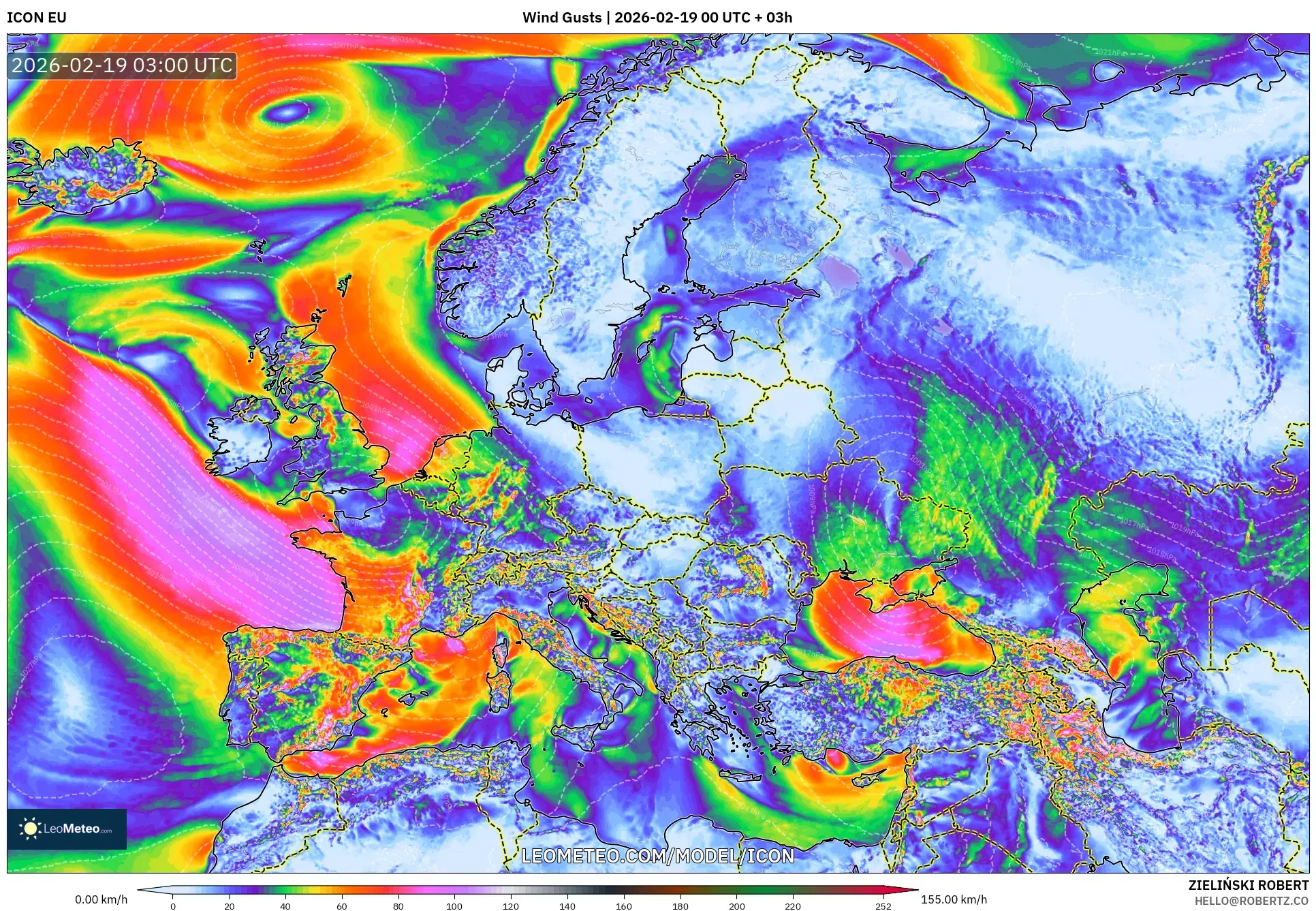 ICON model - Europe, Wind Gusts