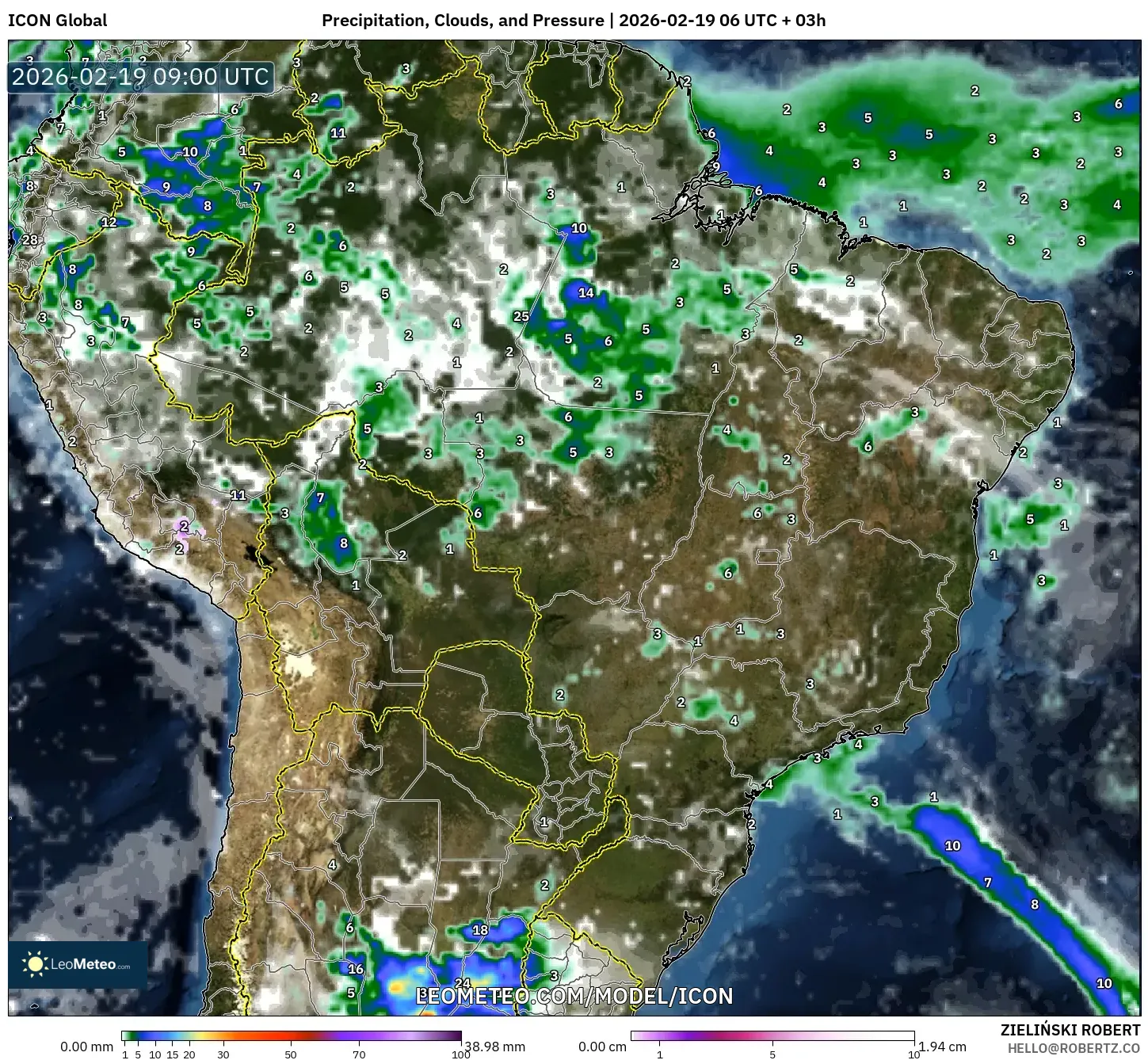 ICON model - Brazil, Precipitation, Clouds, and Pressure