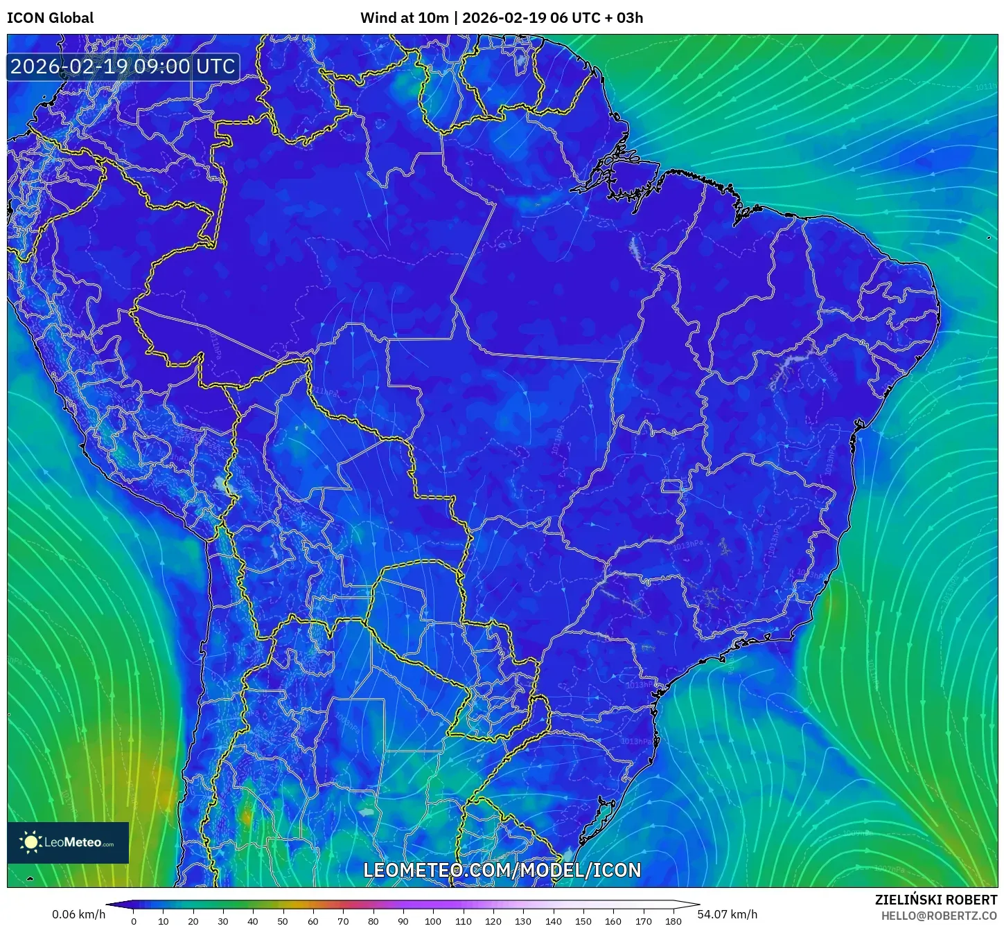 ICON model - Brazil, Wind at 10m