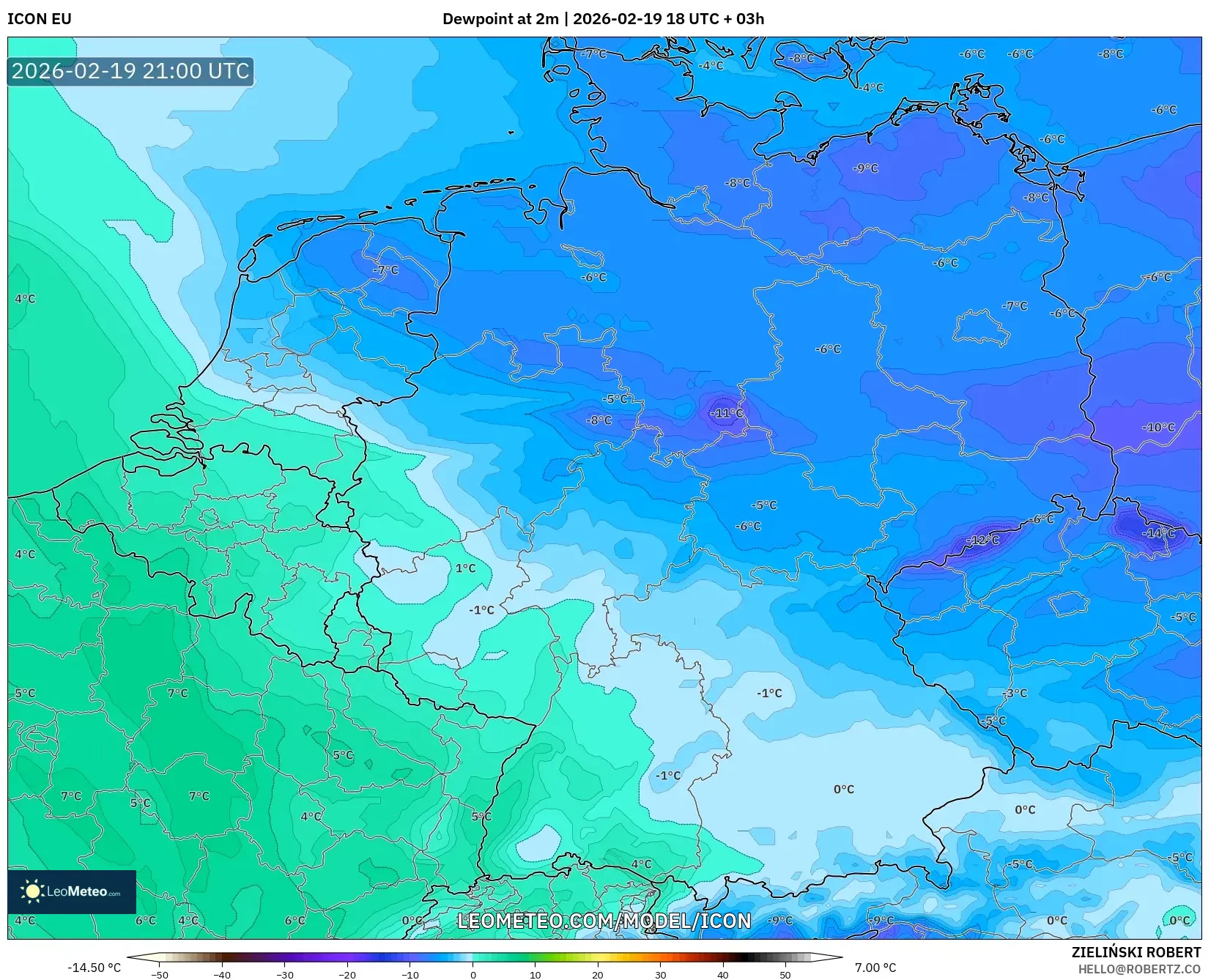 ICON model - Germany, Dewpoint at 2m