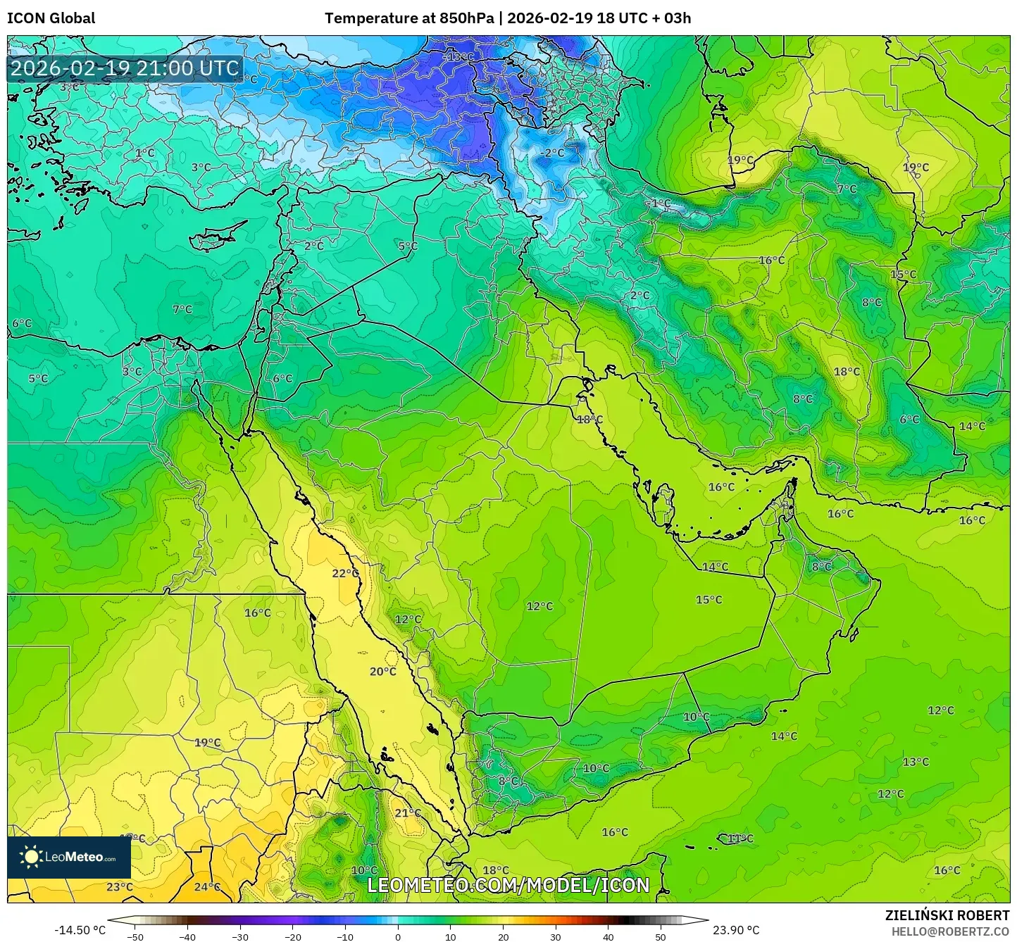 ICON model - Middle East, Temperature at 850hPa