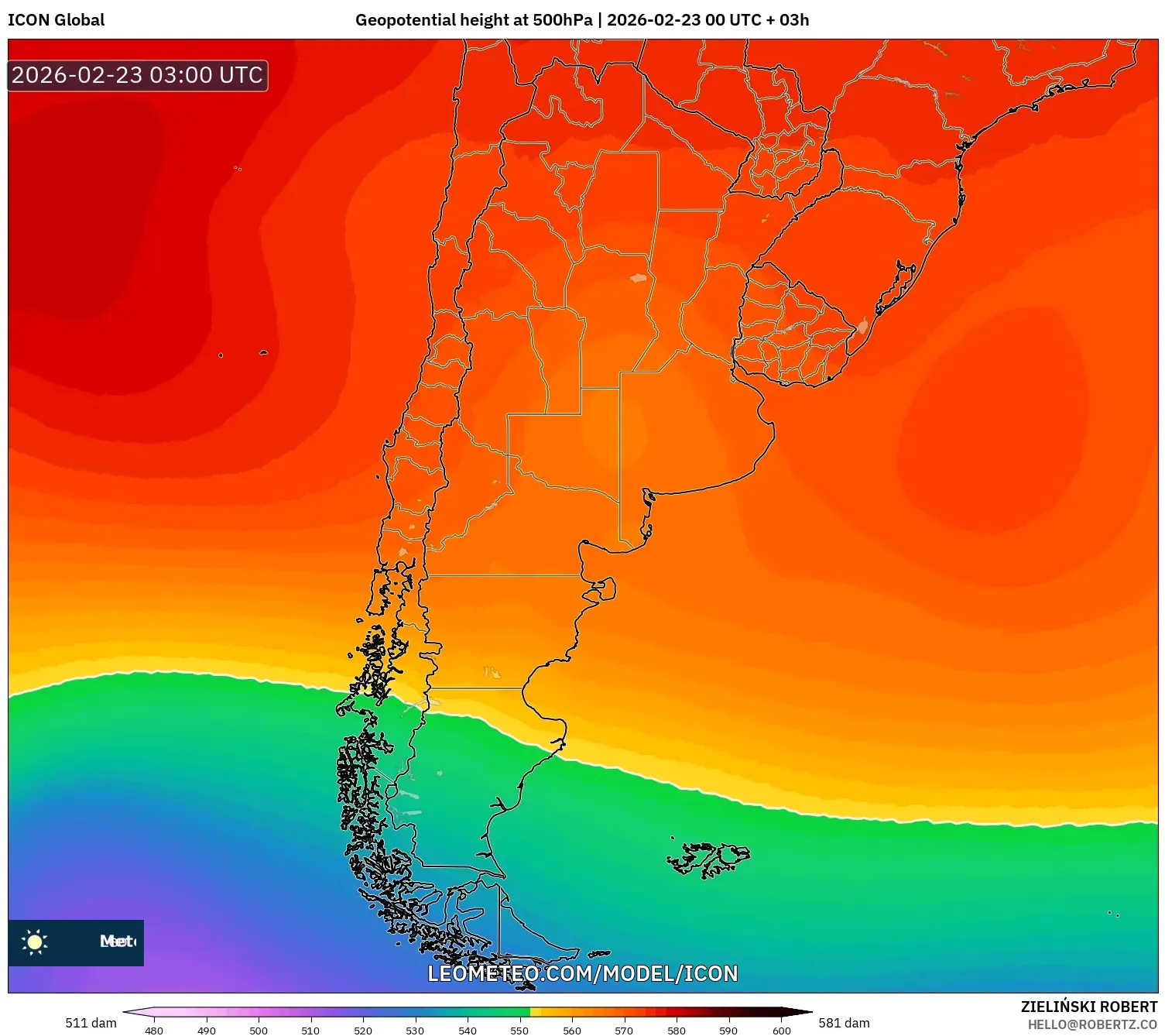 ICON model - الأرجنتين, الارتفاع الجهدي عند 500 هكتوباسكال
