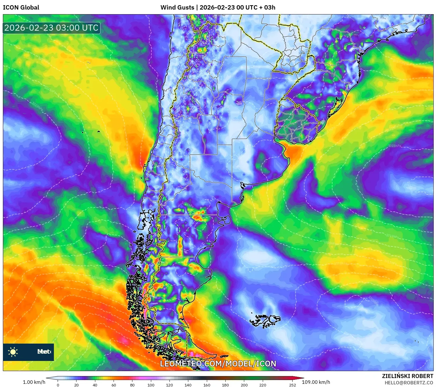 ICON model - الأرجنتين, هبات الرياح