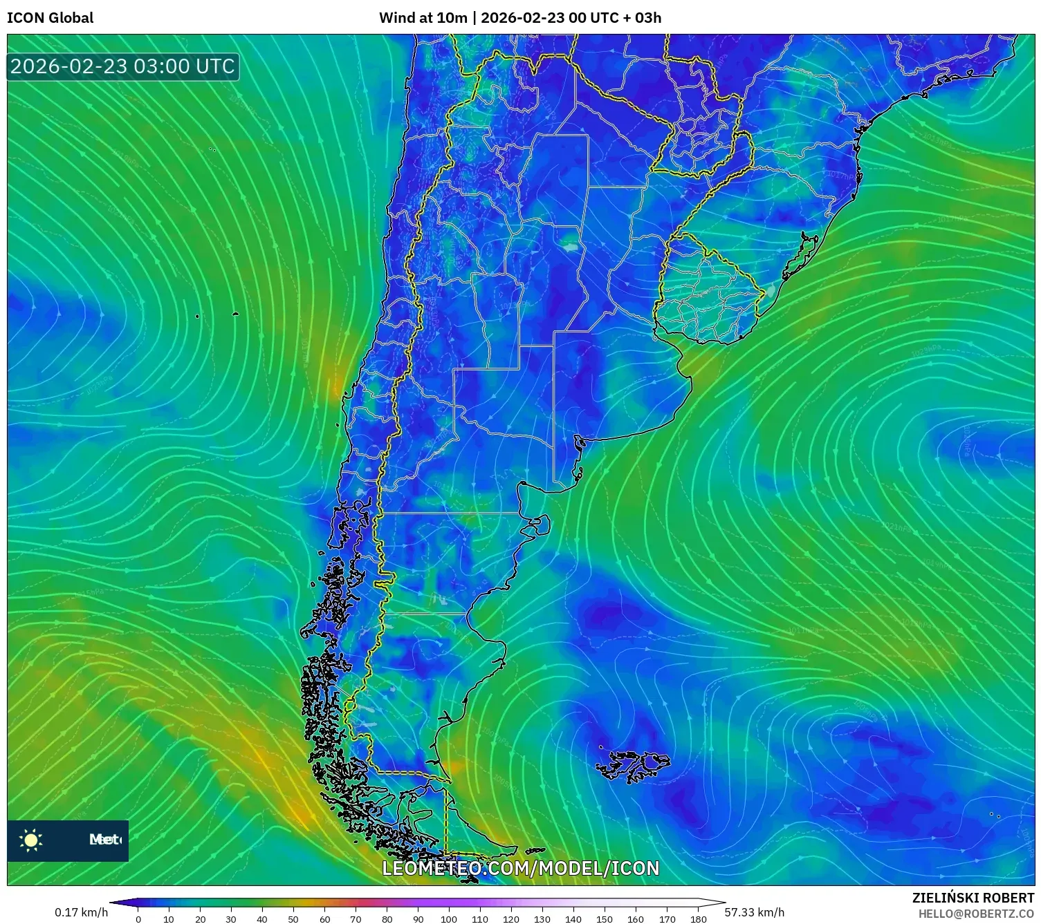 ICON model - الأرجنتين, رياح 10 م