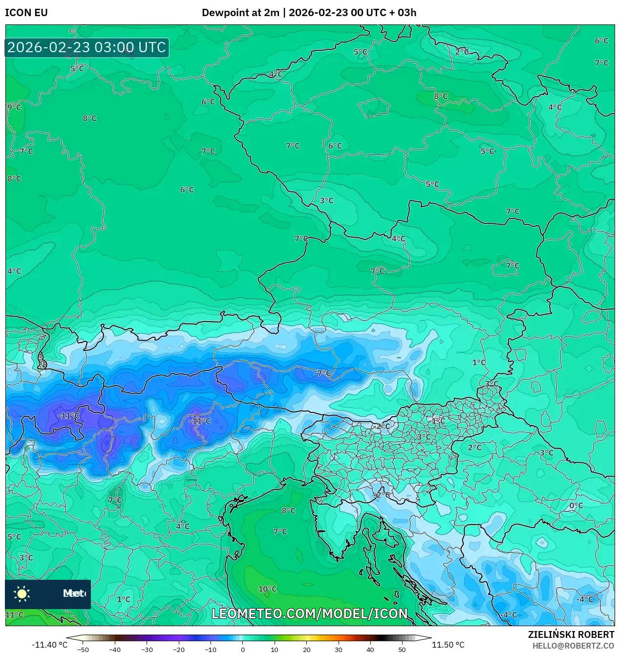 ICON model - النمسا, نقطة الندى 2 م