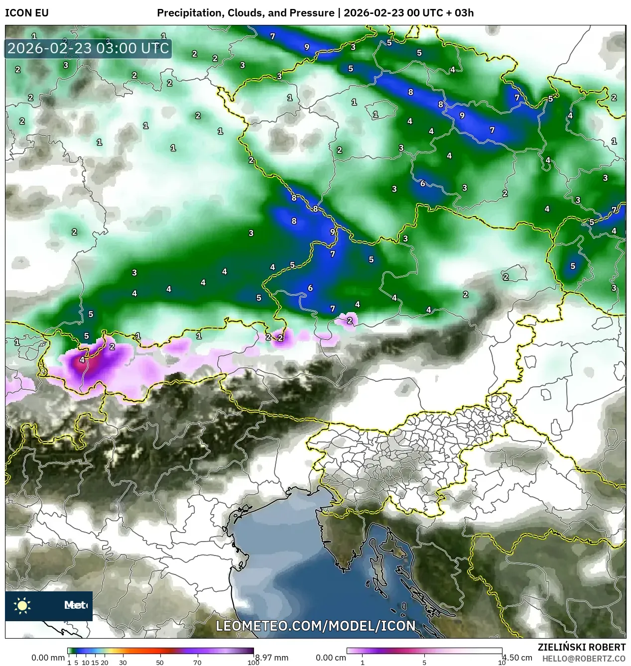 ICON model - النمسا, الهطول والغيوم والضغط