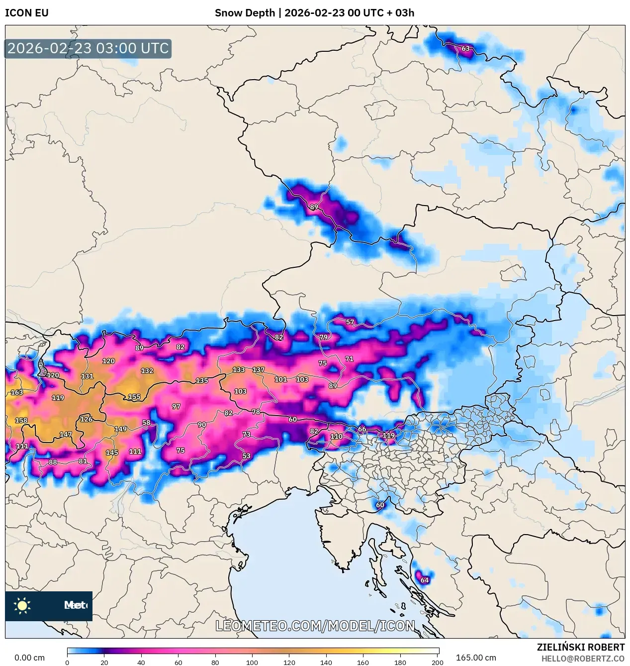 ICON model - النمسا, عمق الثلج