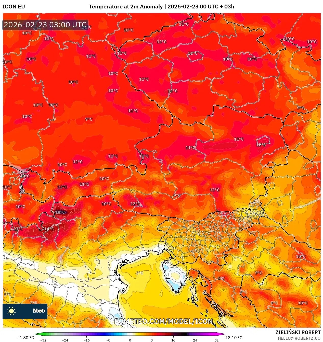 ICON model - النمسا, انحراف درجة الحرارة 2 م