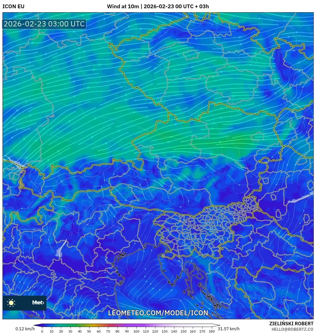 ICON model - النمسا, رياح 10 م