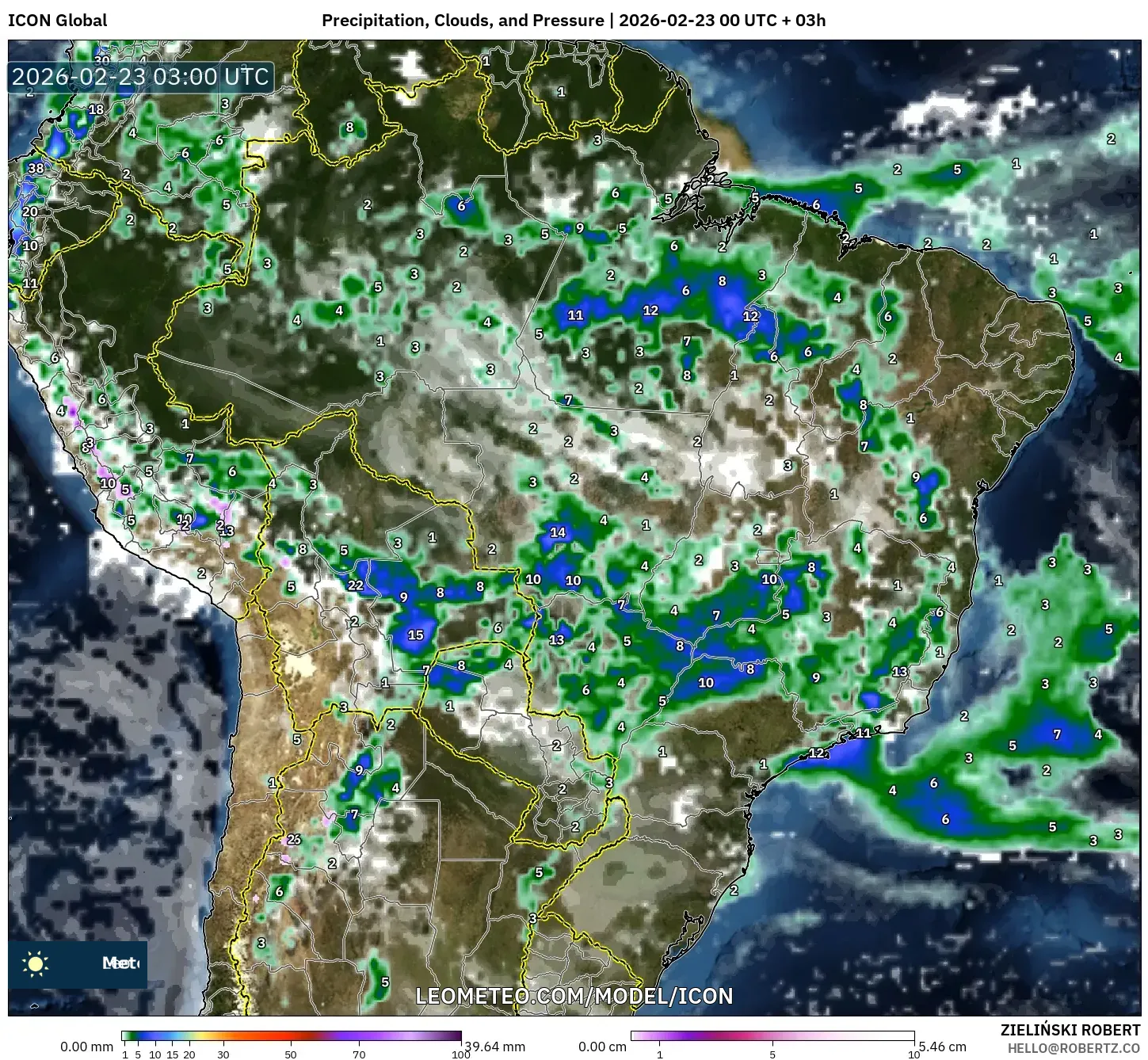 ICON model - البرازيل, الهطول والغيوم والضغط