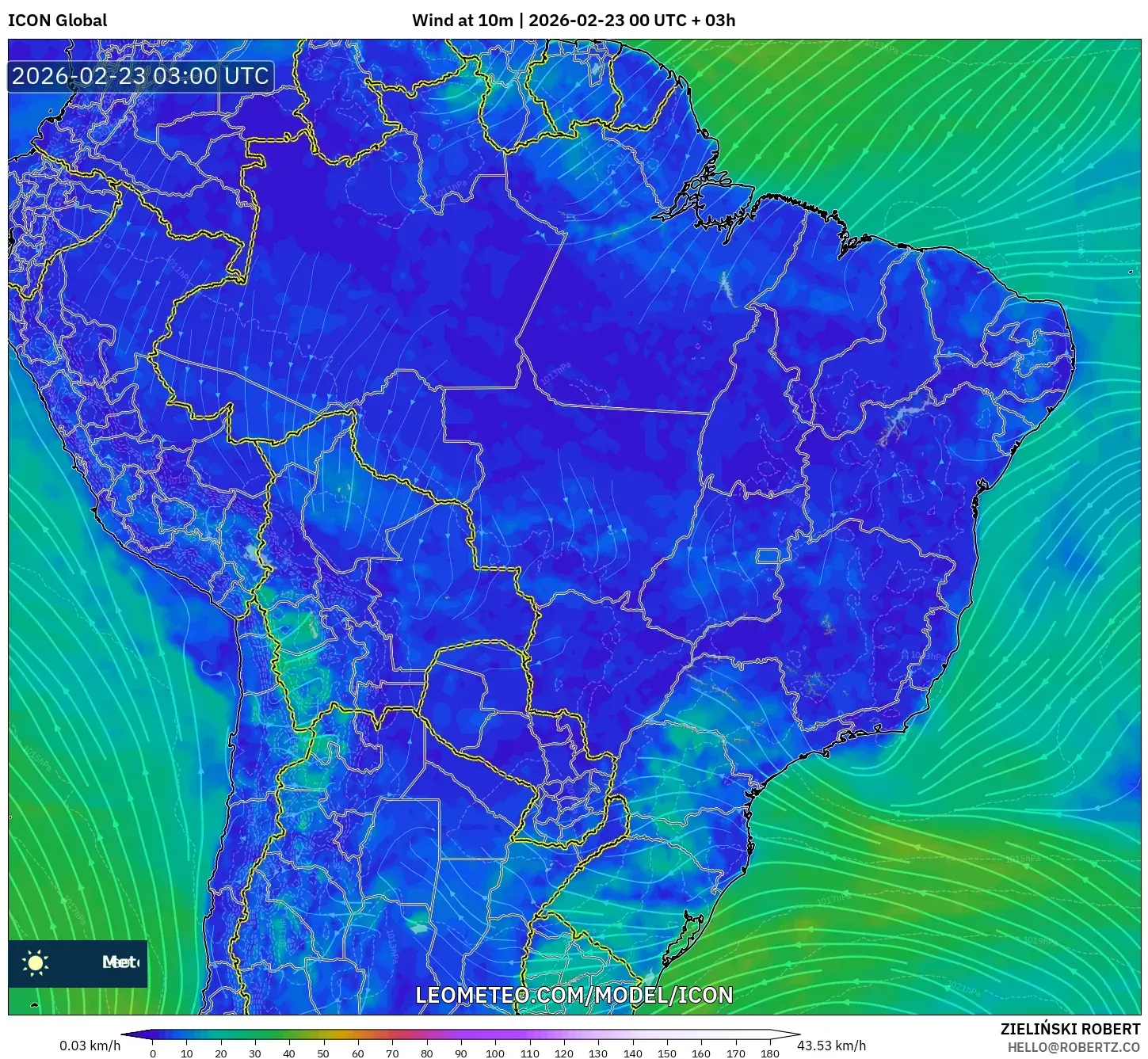 ICON model - البرازيل, رياح 10 م