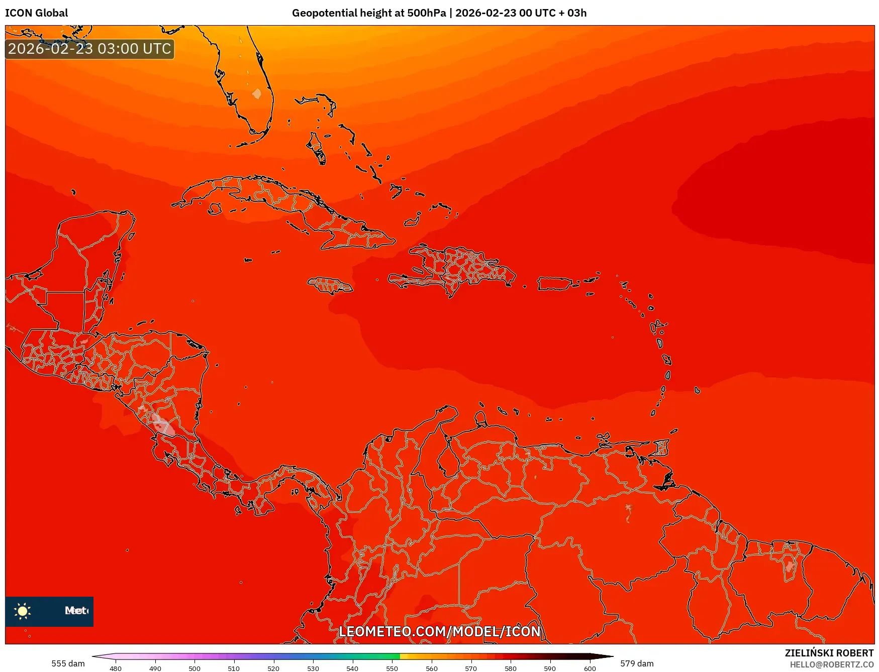 ICON model - الكاريبي, الارتفاع الجهدي عند 500 هكتوباسكال