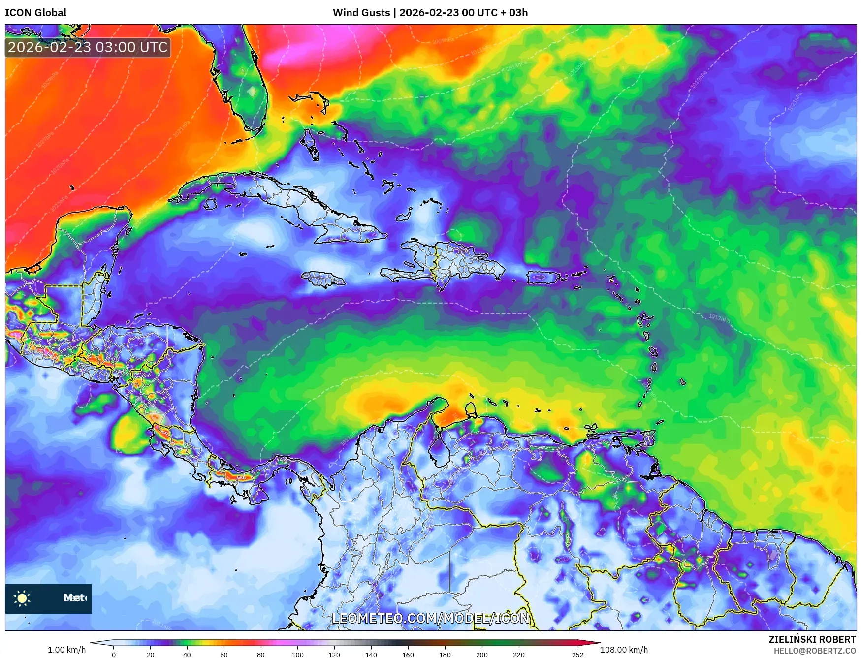 ICON model - الكاريبي, هبات الرياح