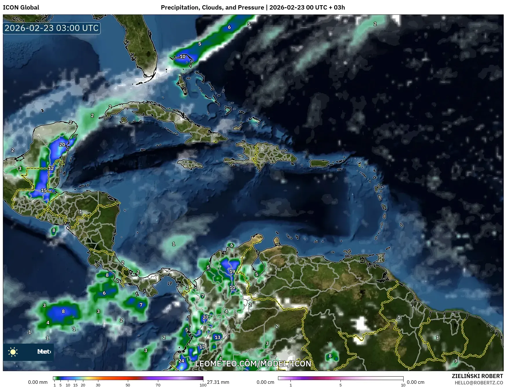 ICON model - الكاريبي, الهطول والغيوم والضغط