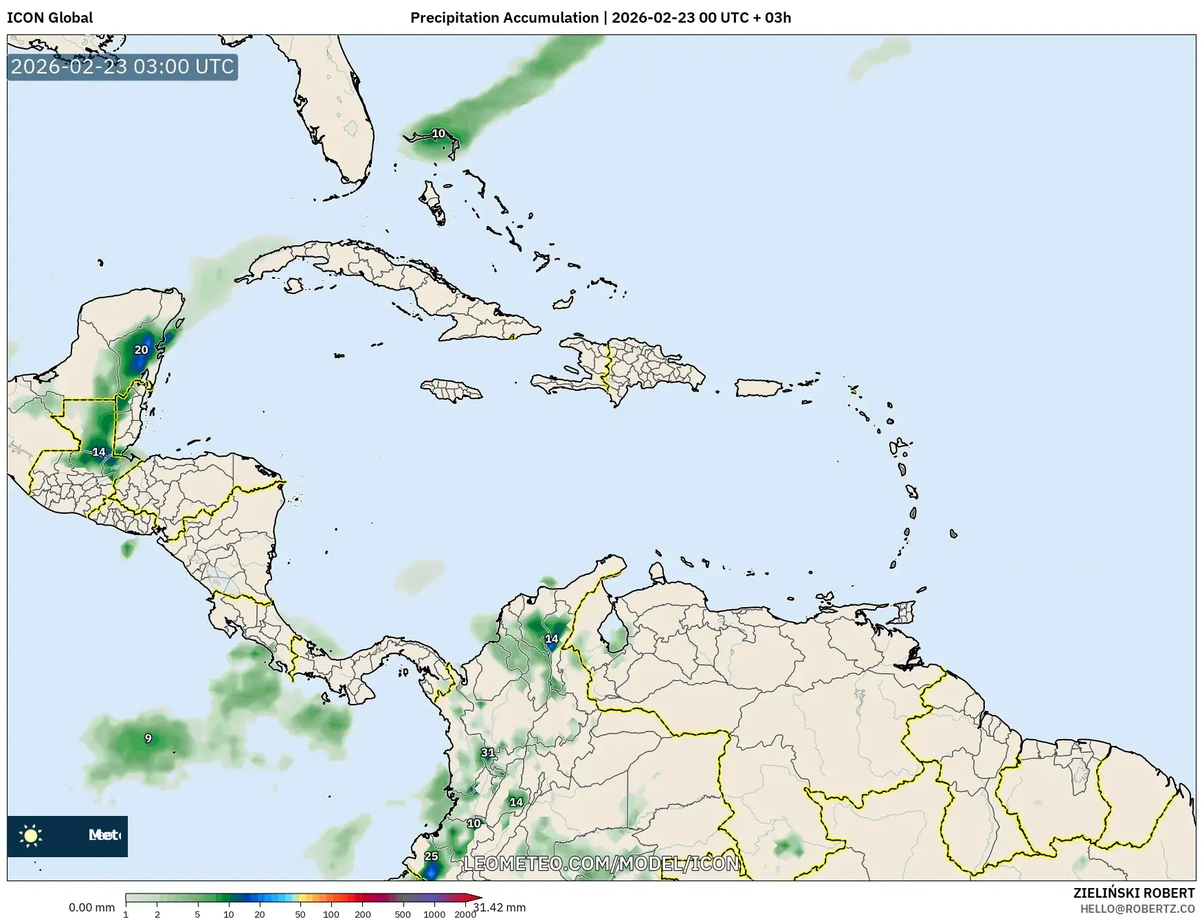 ICON model - الكاريبي, تراكم الهطول