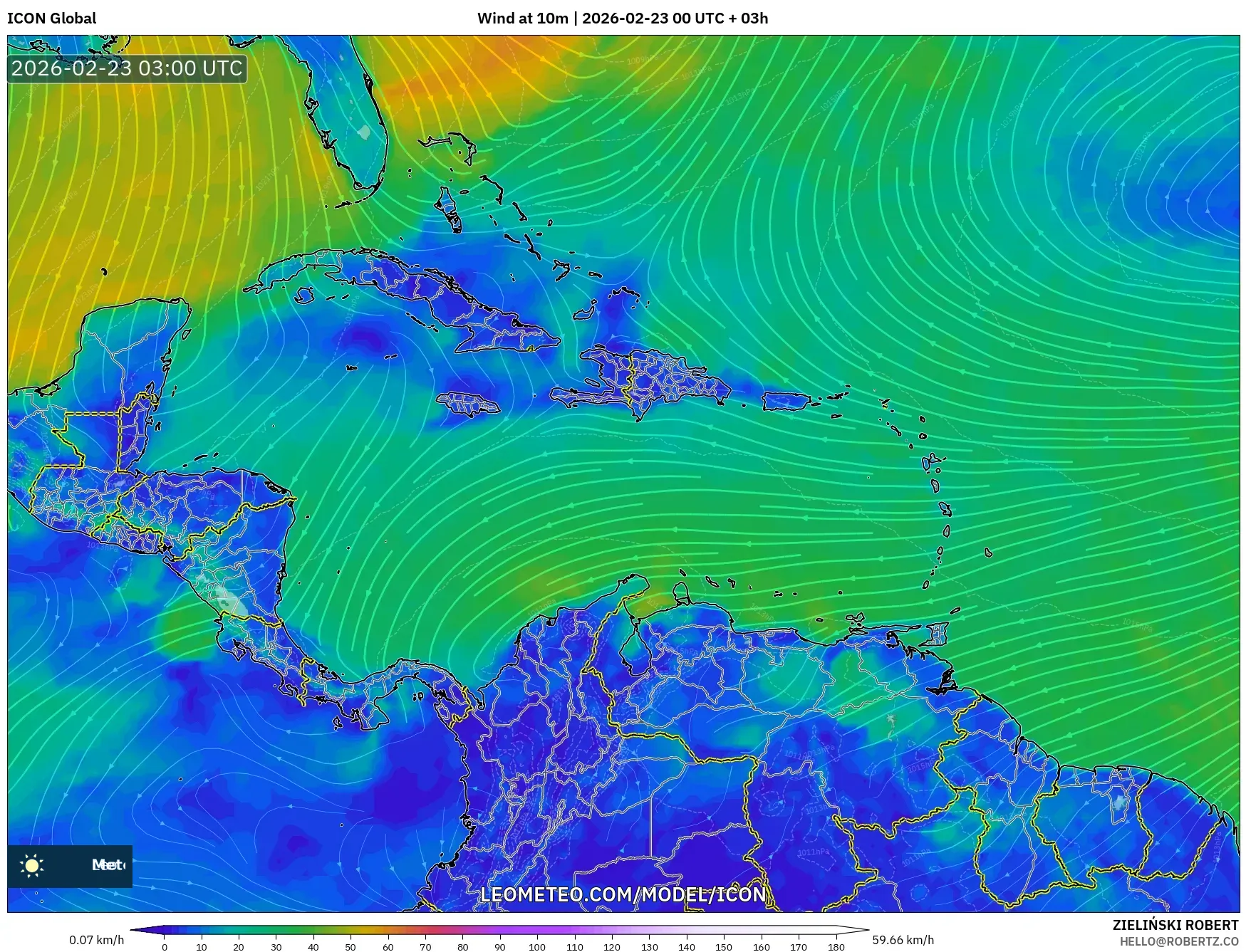 ICON model - الكاريبي, رياح 10 م