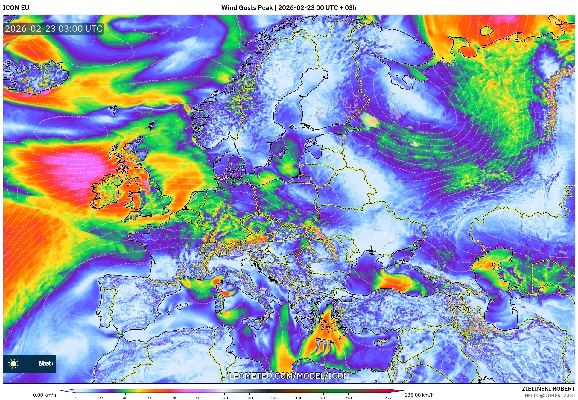 ICON model - أوروبا, أقصى هبة