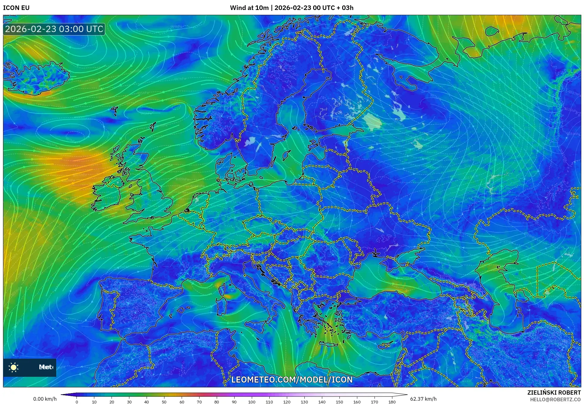 ICON model - أوروبا, رياح 10 م