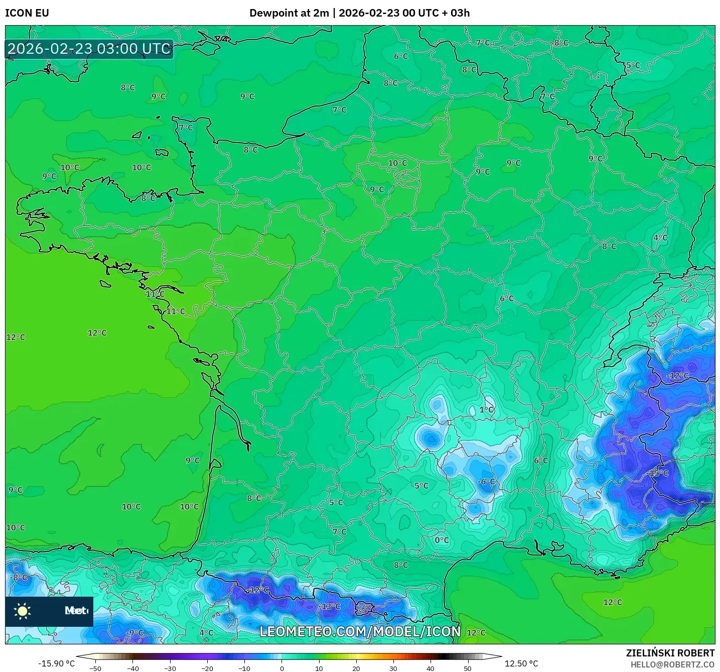 ICON model - فرنسا, نقطة الندى 2 م