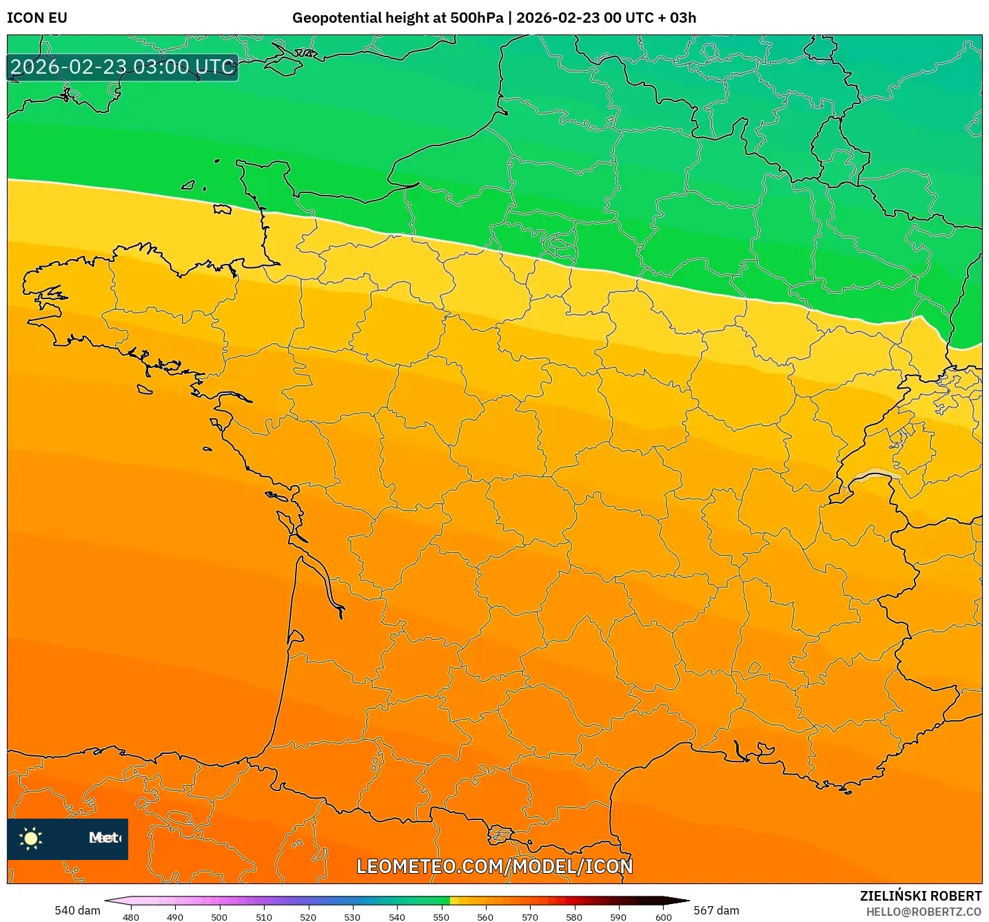 ICON model - فرنسا, الارتفاع الجهدي عند 500 هكتوباسكال