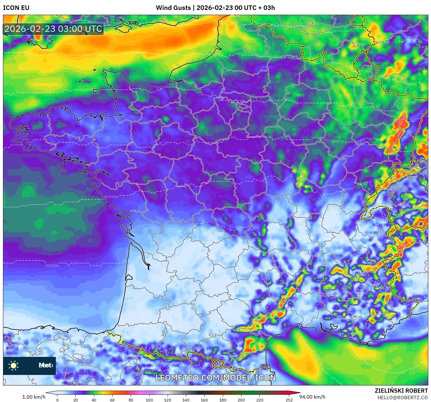 ICON model - فرنسا, هبات الرياح
