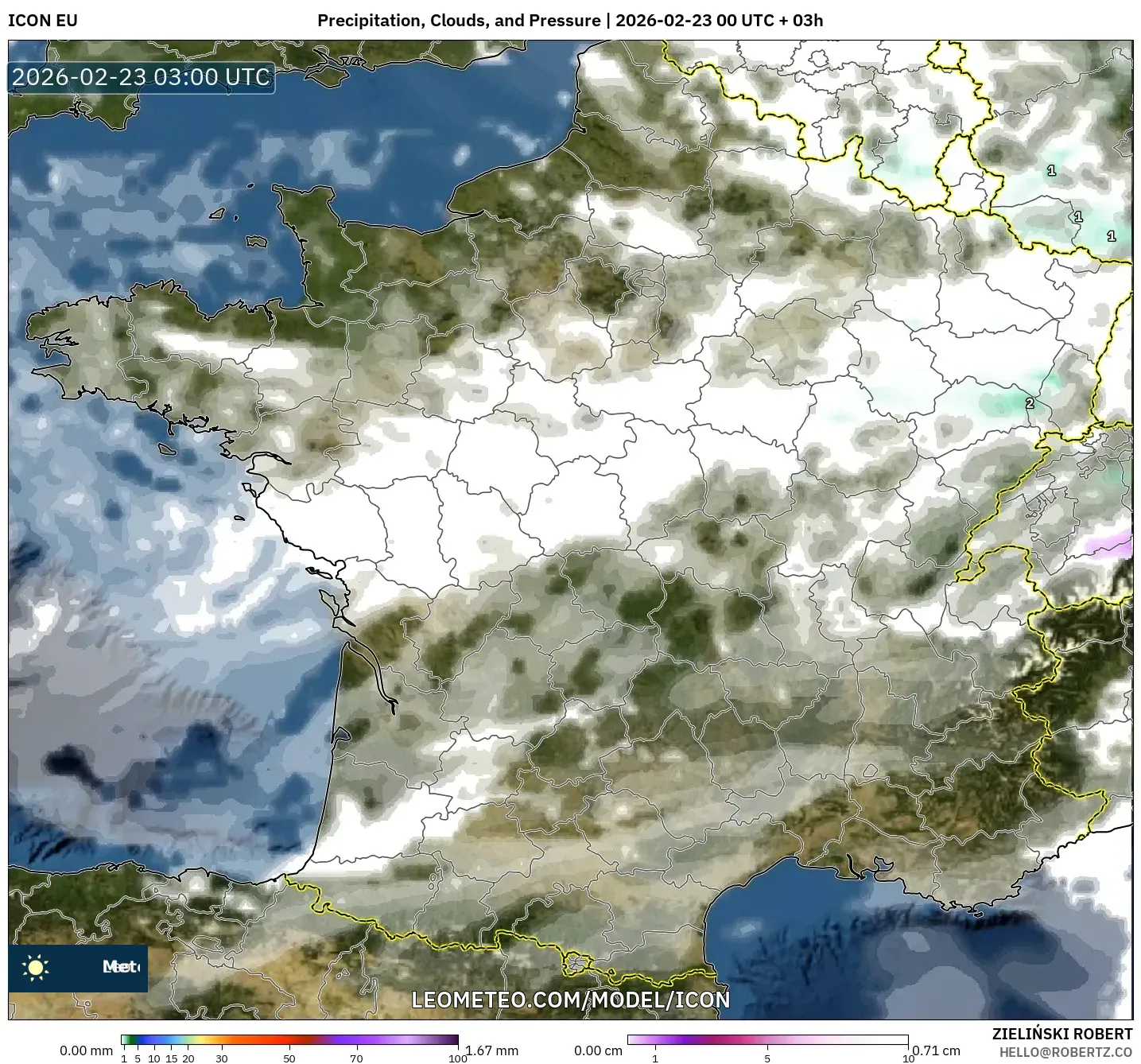 ICON model - فرنسا, الهطول والغيوم والضغط