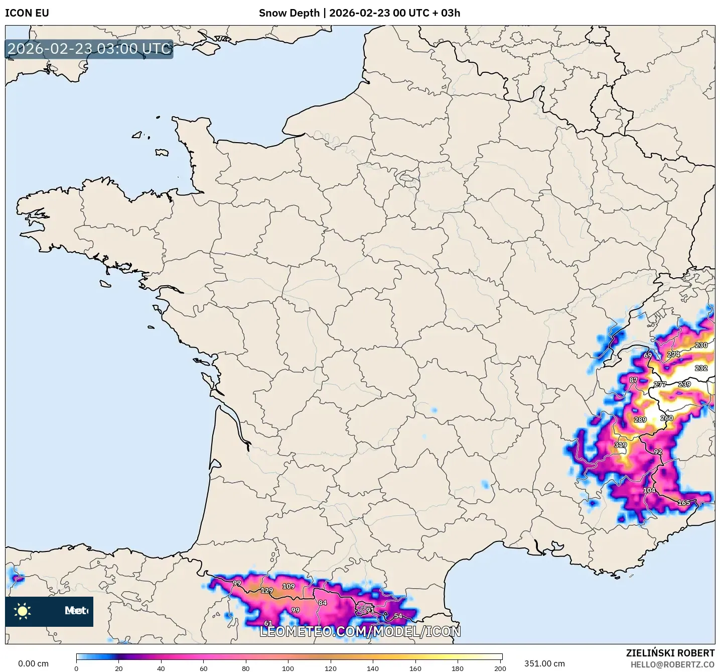 ICON model - فرنسا, عمق الثلج