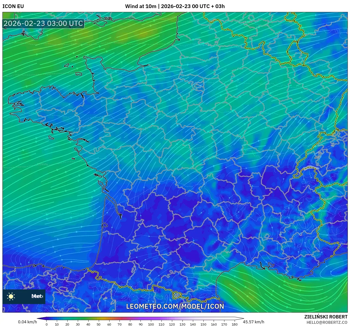 ICON model - فرنسا, رياح 10 م