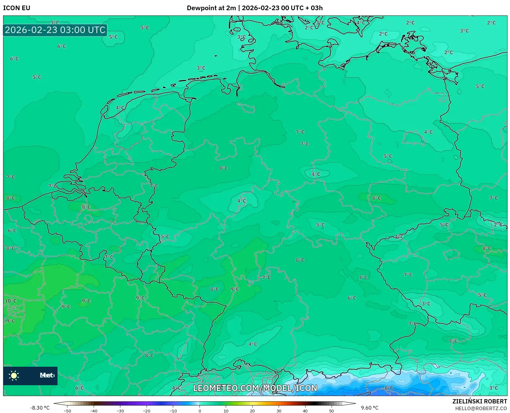 ICON model - ألمانيا, نقطة الندى 2 م