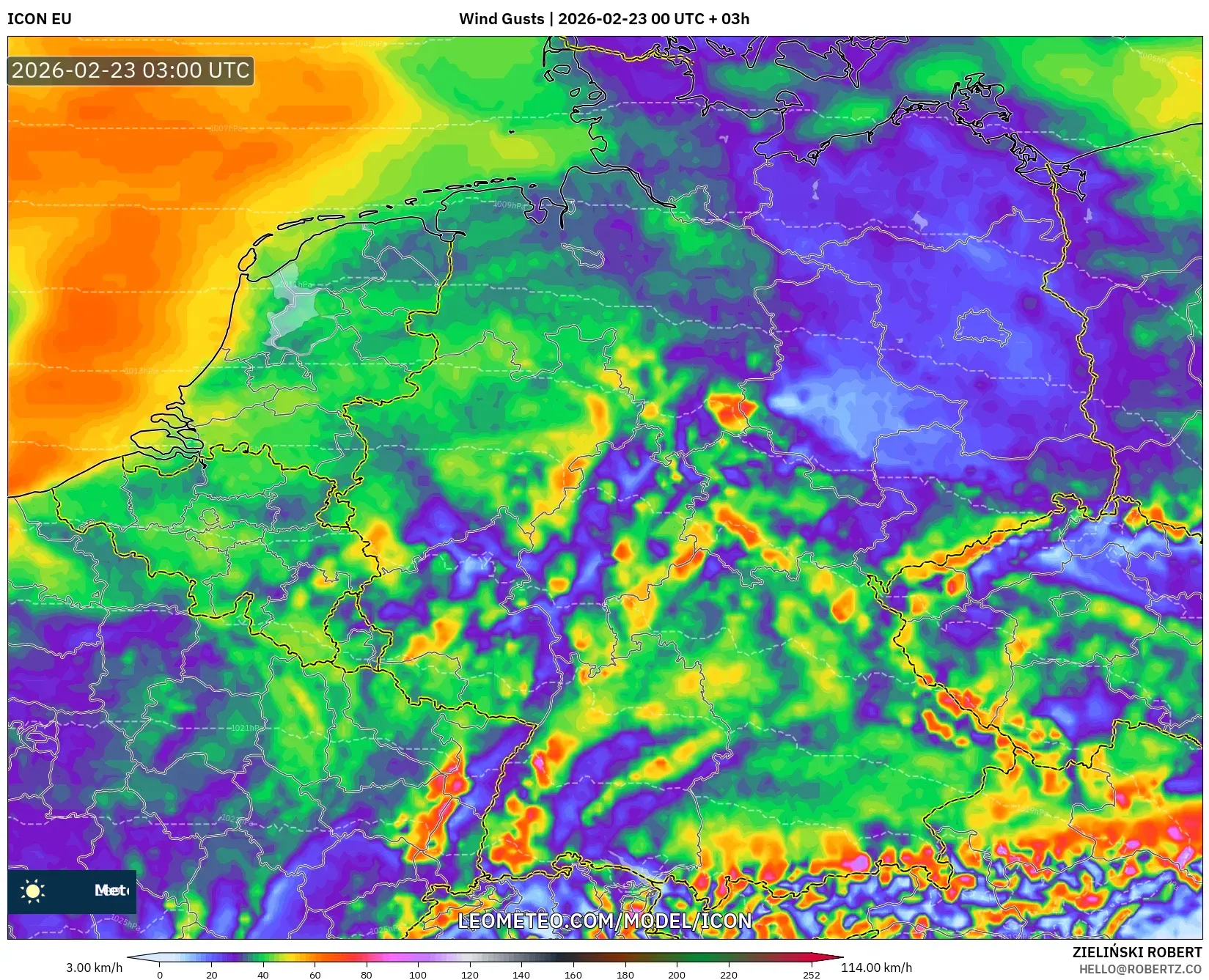 ICON model - ألمانيا, هبات الرياح
