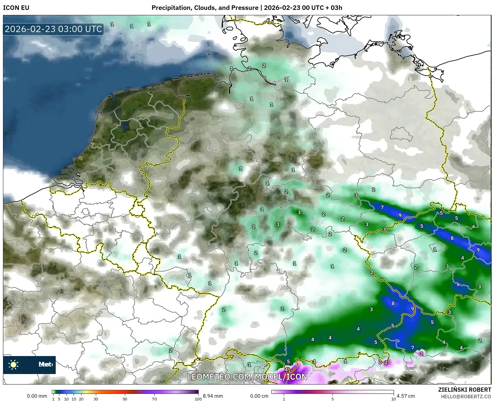 ICON model - ألمانيا, الهطول والغيوم والضغط