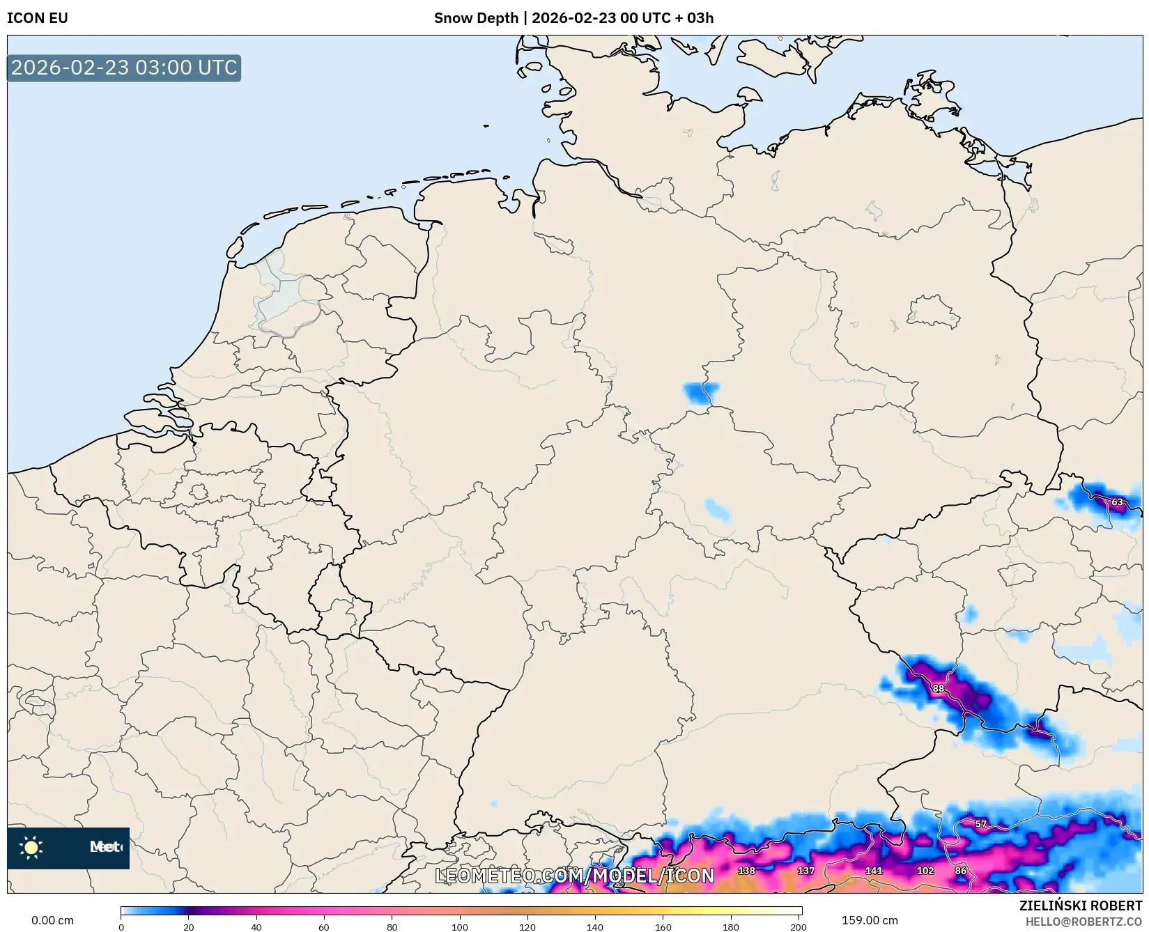 ICON model - ألمانيا, عمق الثلج